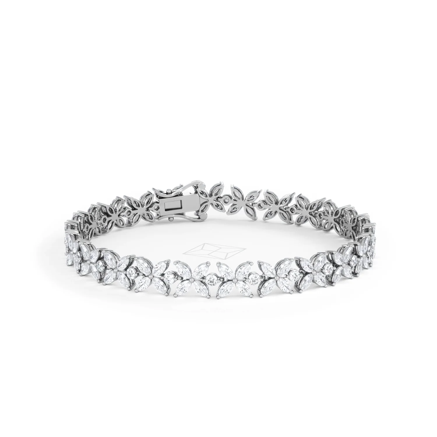 Luxe Floral 7.00ct Marquise and Round Cut Lab Diamond Tennis Bracelet in 18K White Gold - Image 13