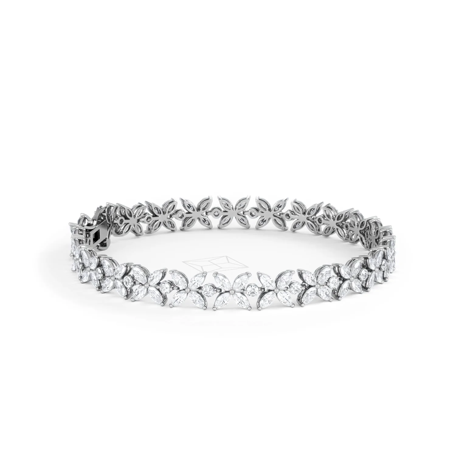 Luxe Floral 7.00ct Marquise and Round Cut Lab Diamond Tennis Bracelet in 18K White Gold - Image 25