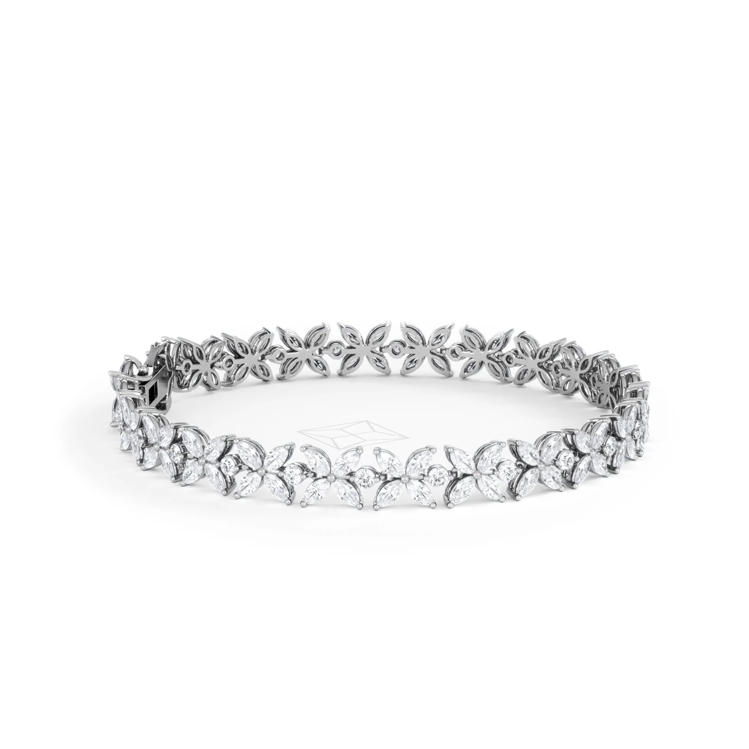 Luxe Floral 7.00ct Marquise and Round Cut Lab Diamond Tennis Bracelet in 18K White Gold - Image 26