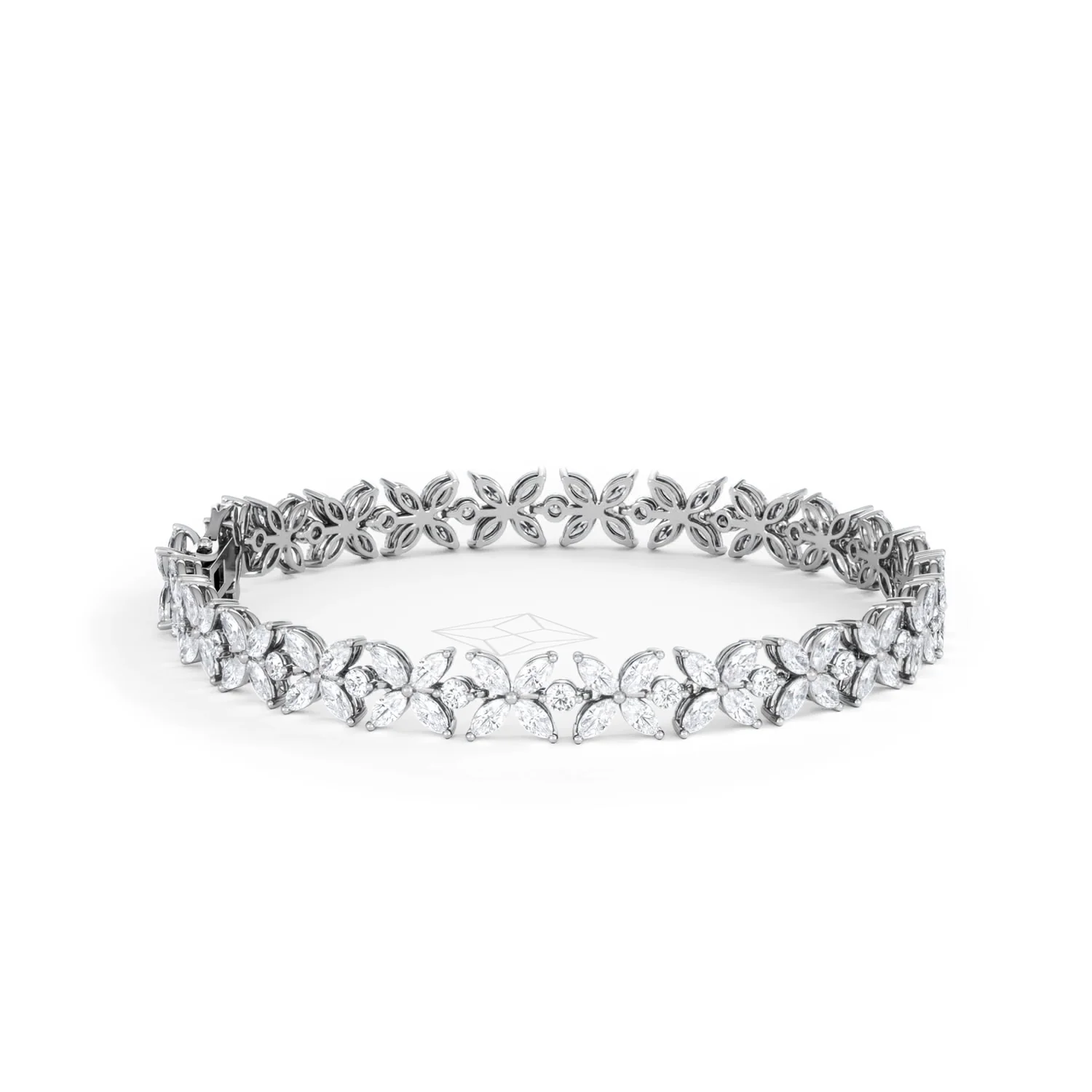 Luxe Floral 7.00ct Marquise and Round Cut Lab Diamond Tennis Bracelet in 18K White Gold - Image 27