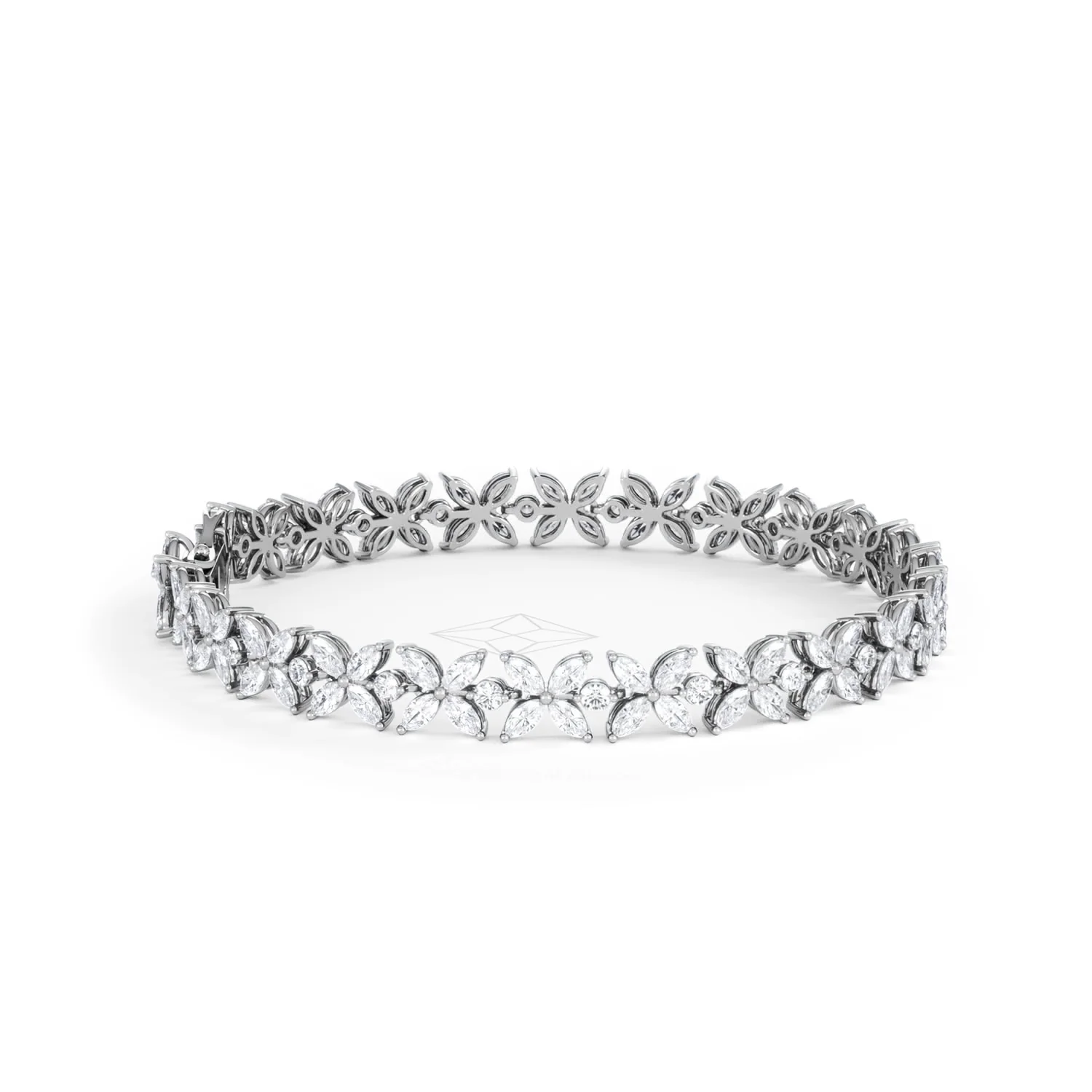 Luxe Floral 7.00ct Marquise and Round Cut Lab Diamond Tennis Bracelet in 18K White Gold - Image 28