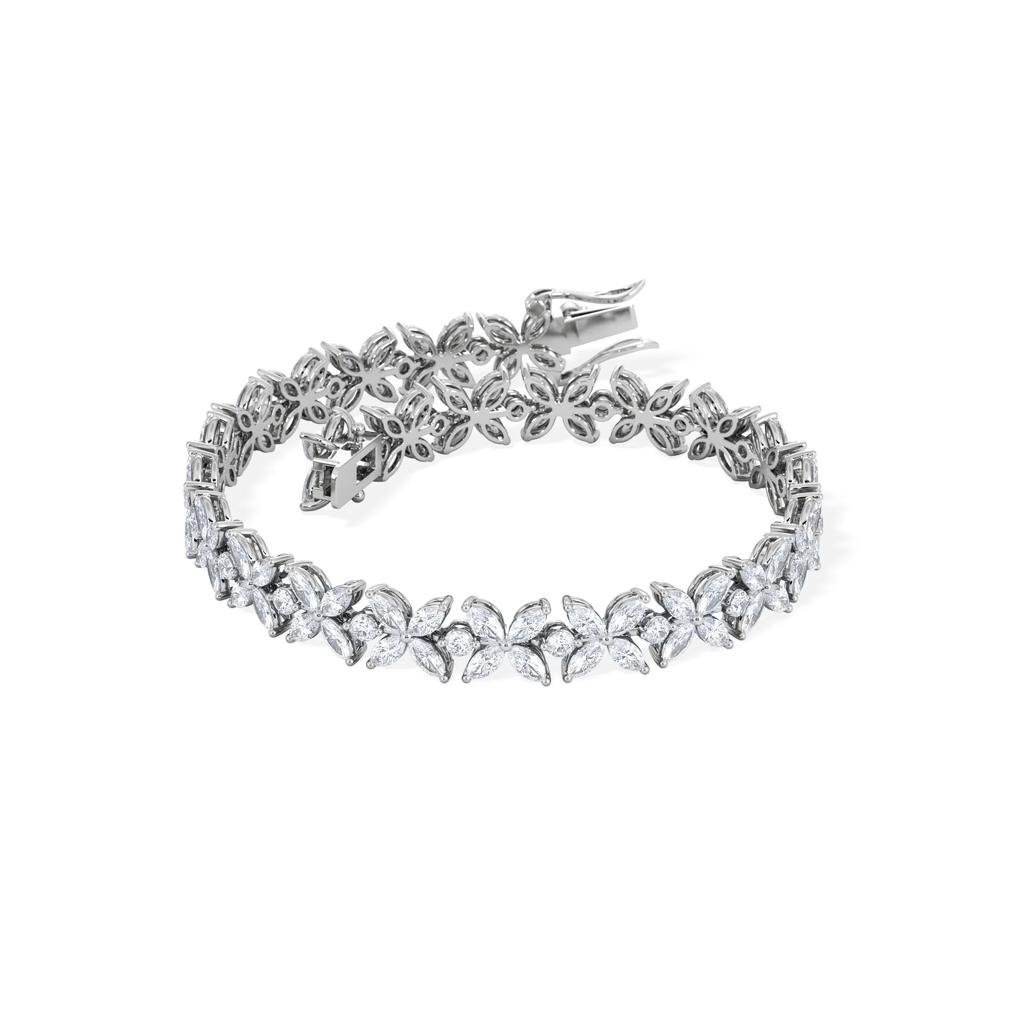 Luxe Floral 7.00ct Marquise and Round Cut Lab Diamond Tennis Bracelet in 18K White Gold - Image 3
