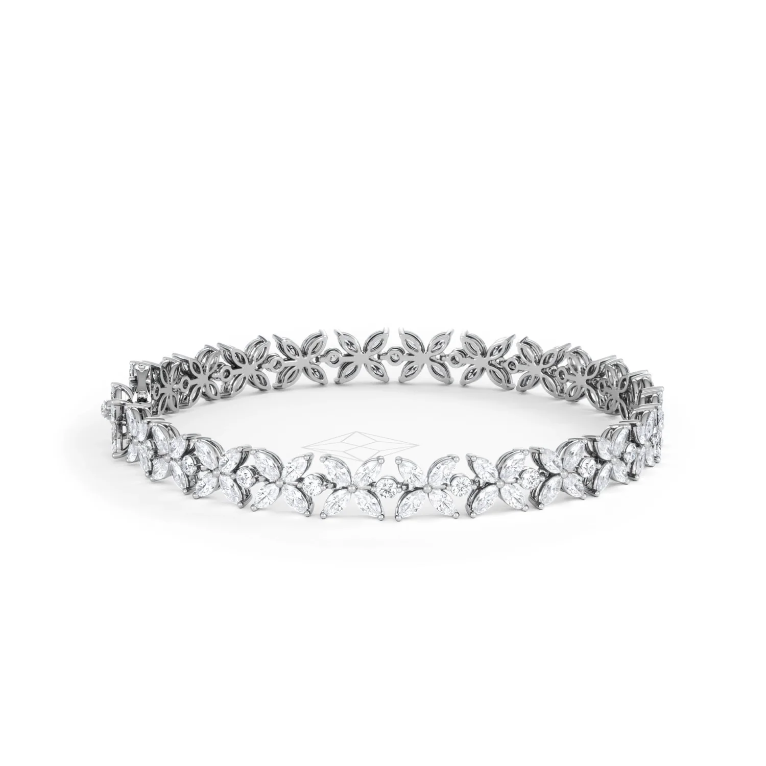 Luxe Floral 7.00ct Marquise and Round Cut Lab Diamond Tennis Bracelet in 18K White Gold - Image 30