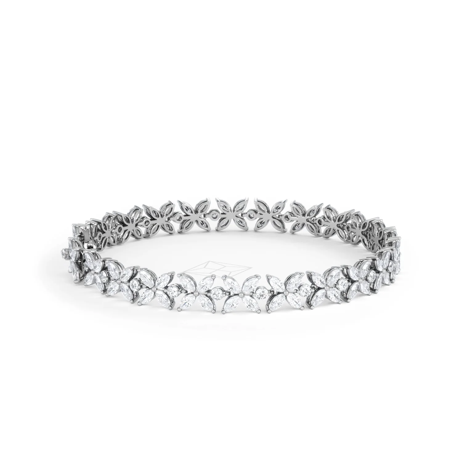 Luxe Floral 7.00ct Marquise and Round Cut Lab Diamond Tennis Bracelet in 18K White Gold - Image 32