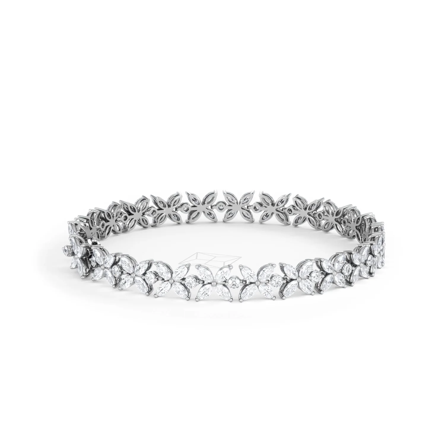 Luxe Floral 7.00ct Marquise and Round Cut Lab Diamond Tennis Bracelet in 18K White Gold - Image 34