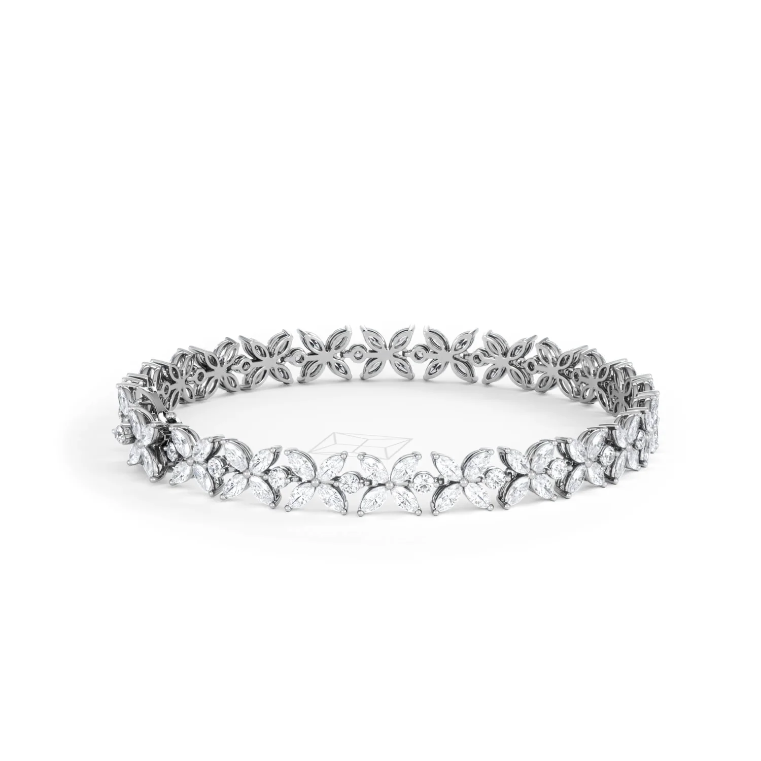 Luxe Floral 7.00ct Marquise and Round Cut Lab Diamond Tennis Bracelet in 18K White Gold - Image 35