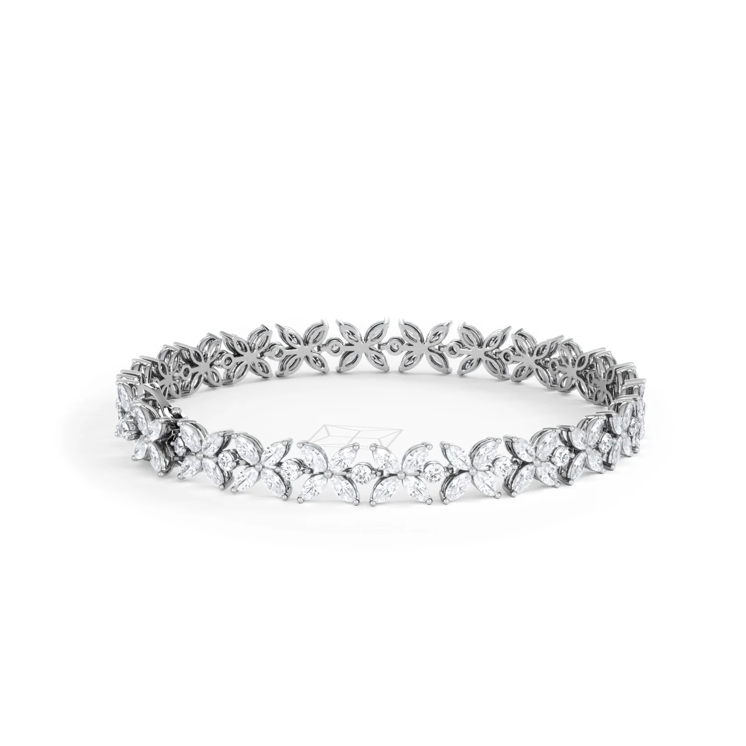 Luxe Floral 7.00ct Marquise and Round Cut Lab Diamond Tennis Bracelet in 18K White Gold - Image 36