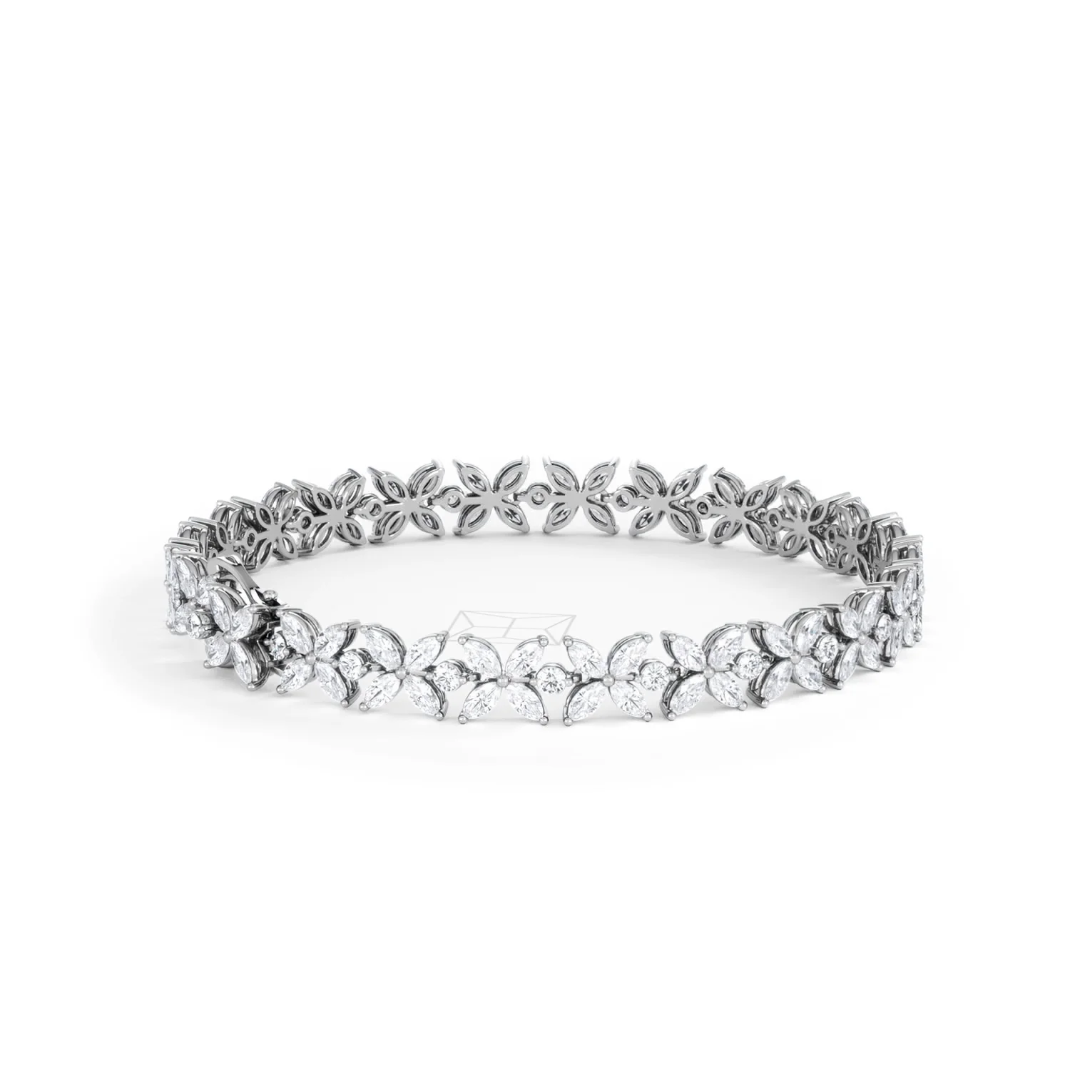 Luxe Floral 7.00ct Marquise and Round Cut Lab Diamond Tennis Bracelet in 18K White Gold - Image 37