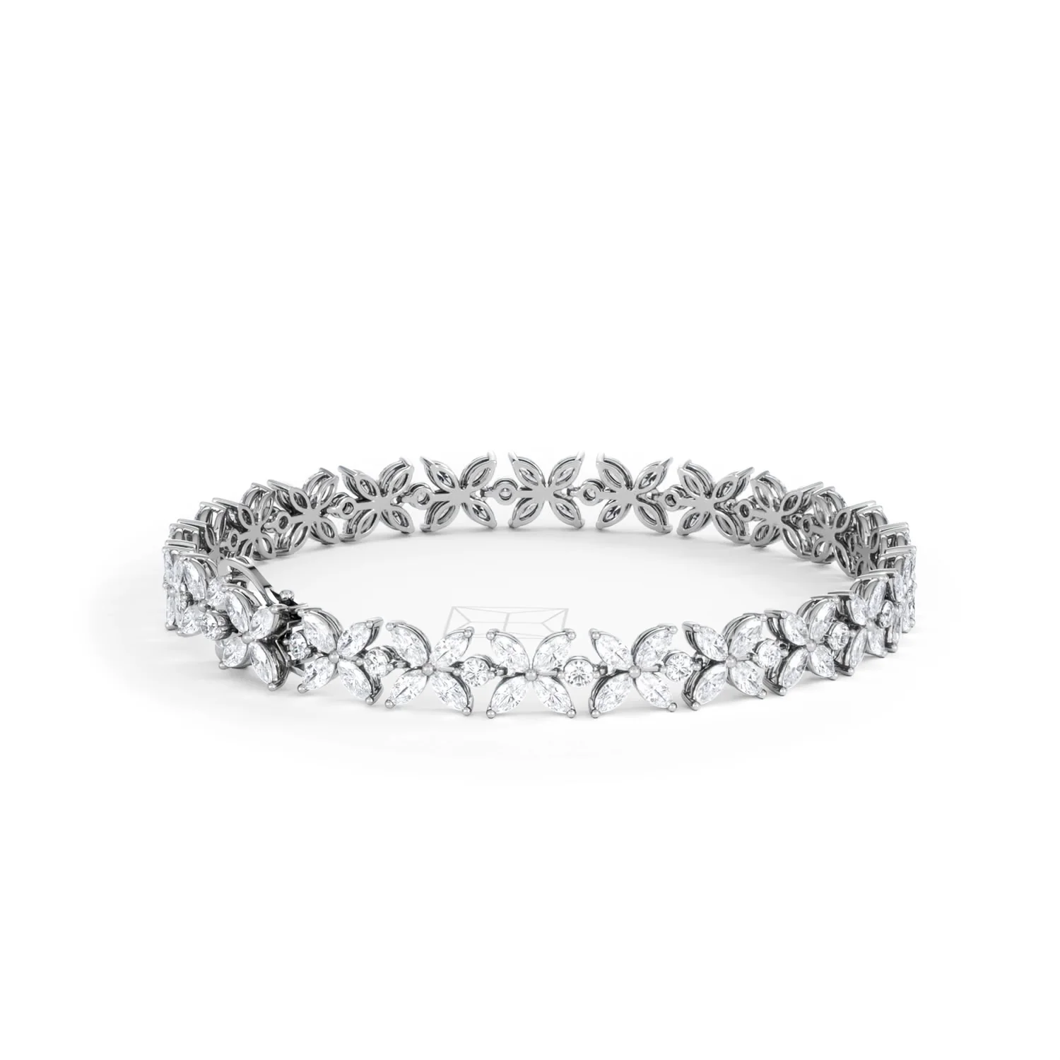 Luxe Floral 7.00ct Marquise and Round Cut Lab Diamond Tennis Bracelet in 18K White Gold - Image 38