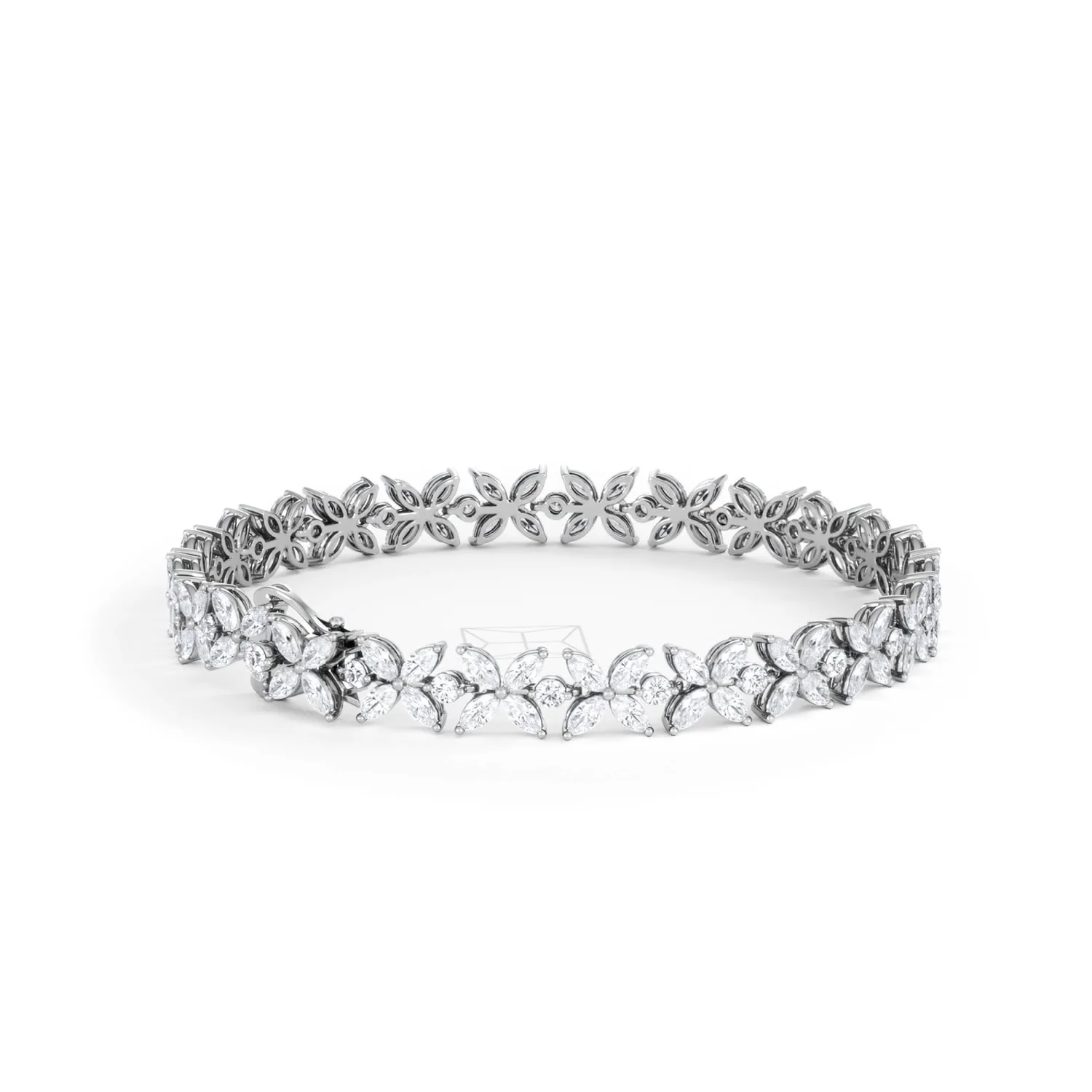 Luxe Floral 7.00ct Marquise and Round Cut Lab Diamond Tennis Bracelet in 18K White Gold - Image 40