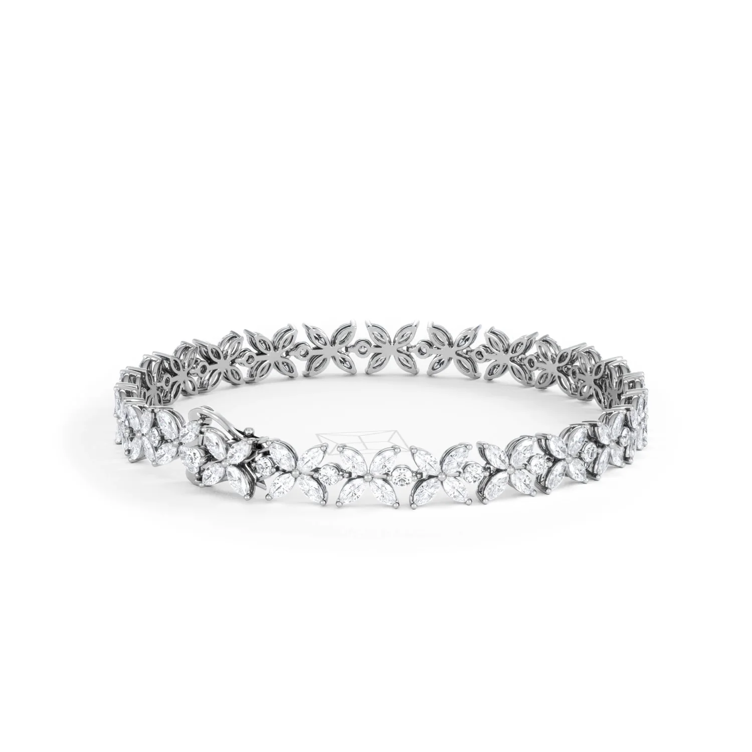 Luxe Floral 7.00ct Marquise and Round Cut Lab Diamond Tennis Bracelet in 18K White Gold - Image 41