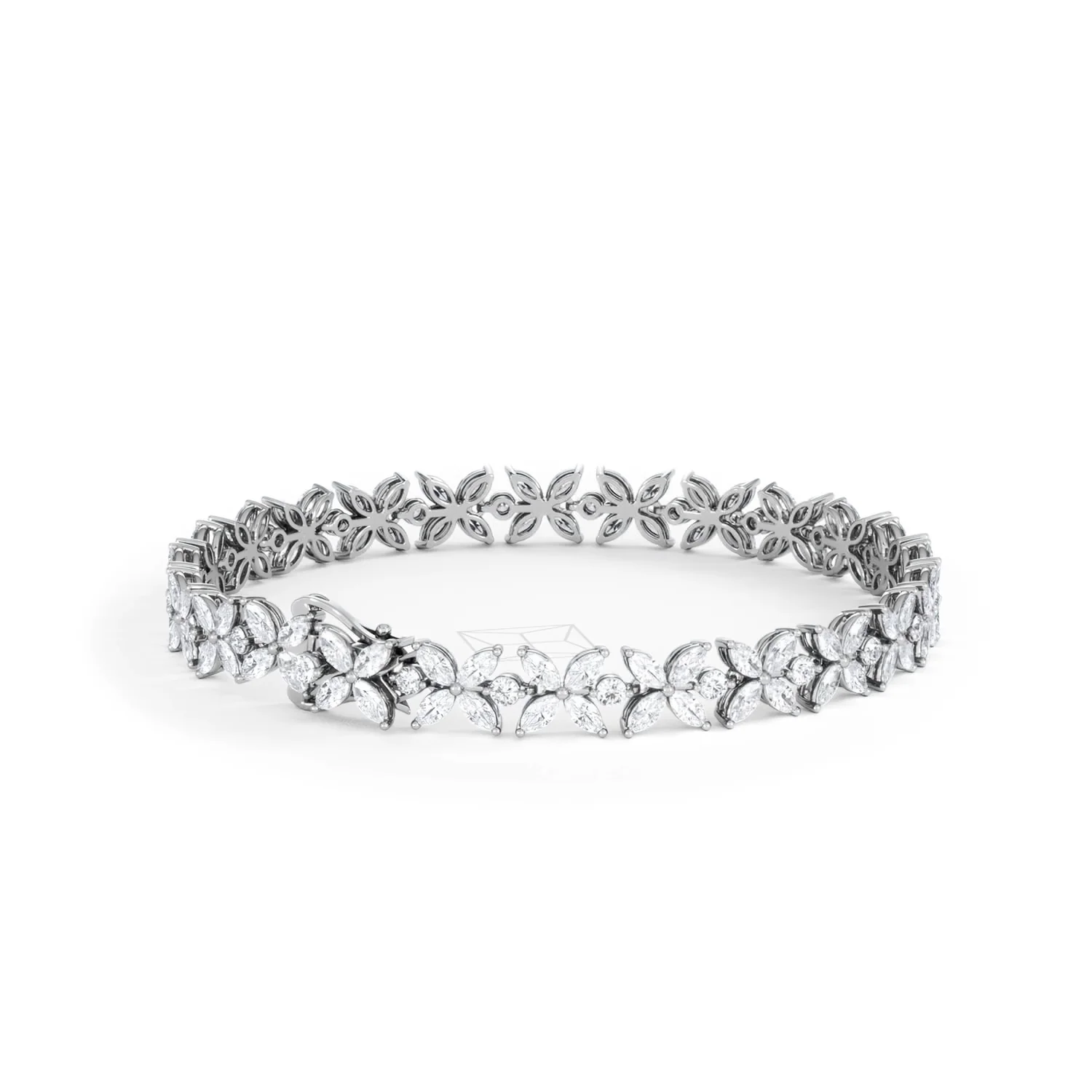Luxe Floral 7.00ct Marquise and Round Cut Lab Diamond Tennis Bracelet in 18K White Gold - Image 42