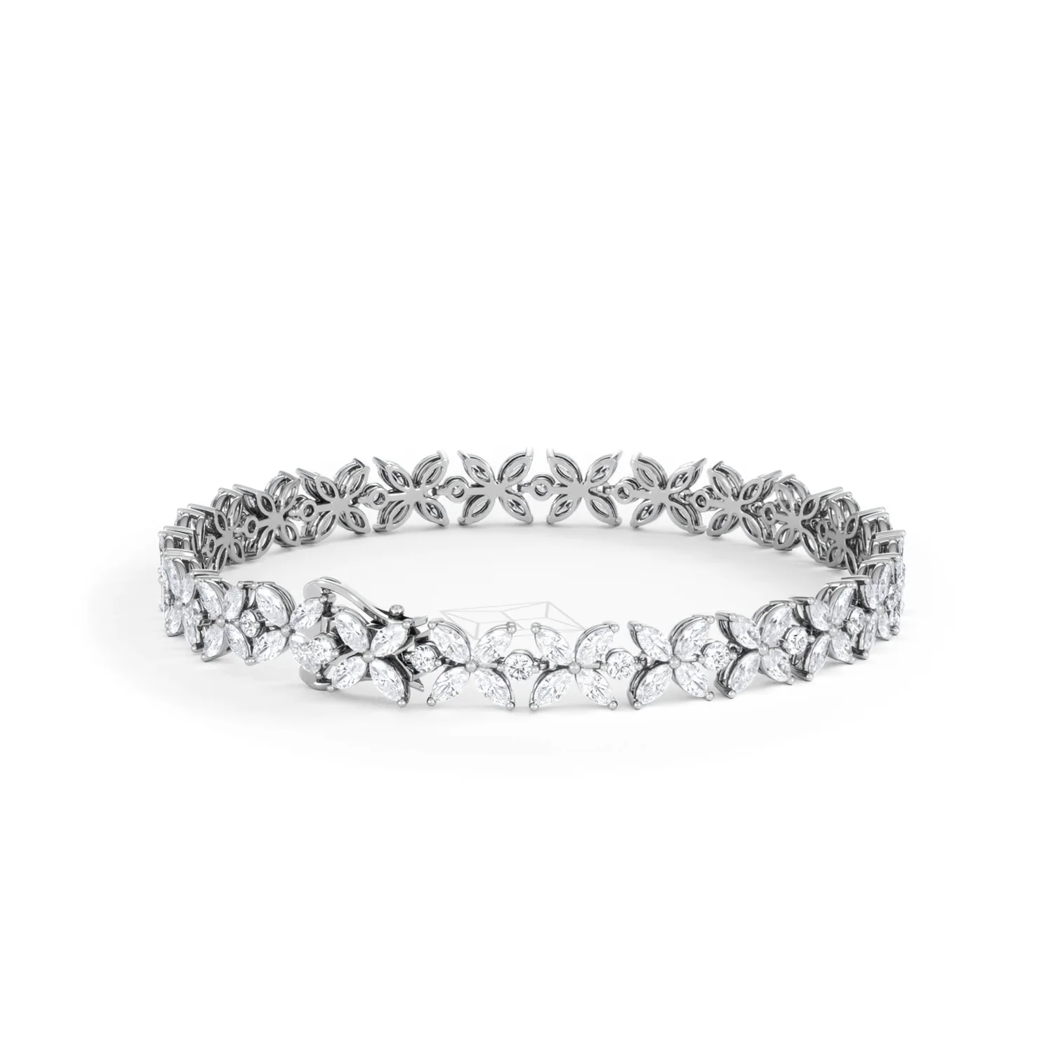 Luxe Floral 7.00ct Marquise and Round Cut Lab Diamond Tennis Bracelet in 18K White Gold - Image 43