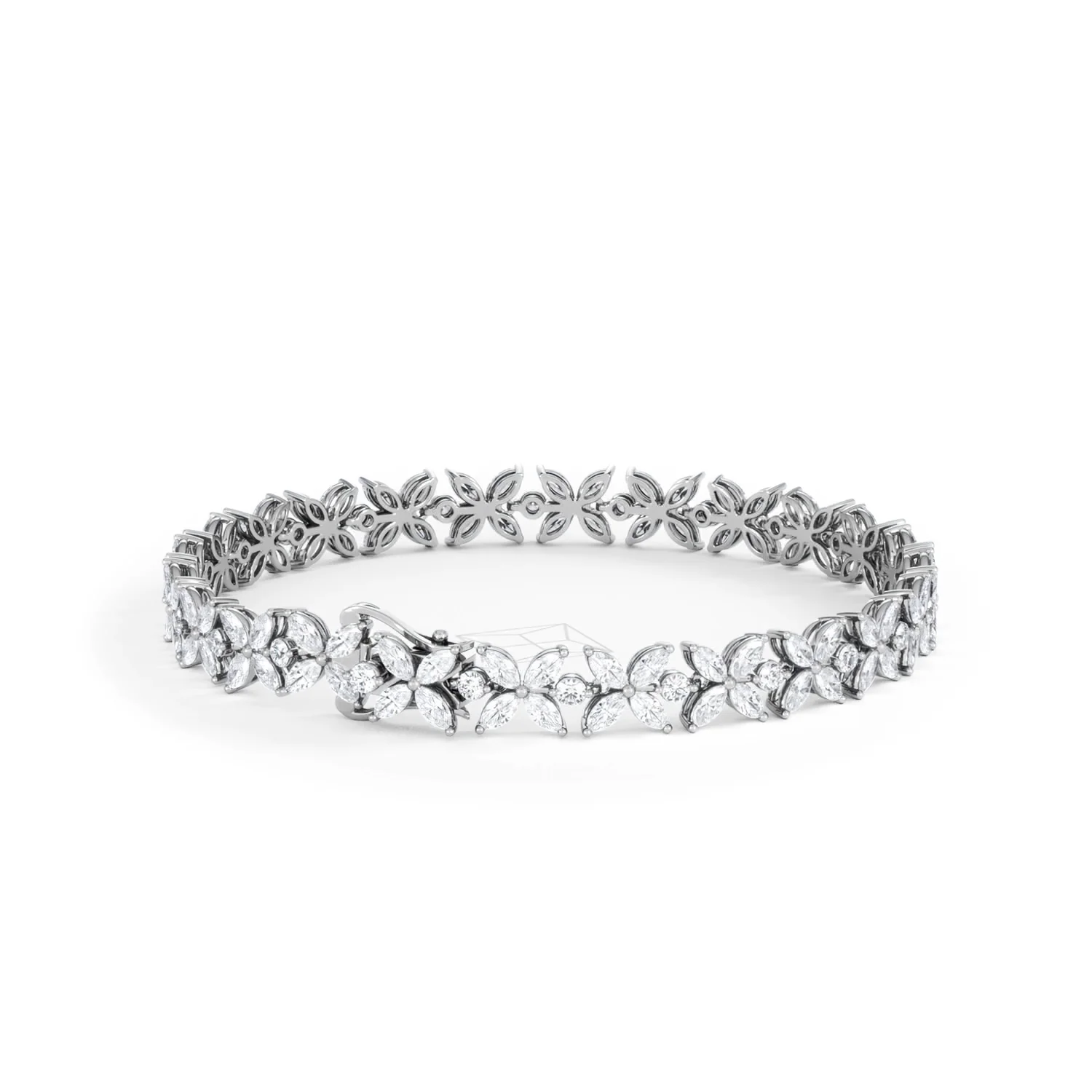 Luxe Floral 7.00ct Marquise and Round Cut Lab Diamond Tennis Bracelet in 18K White Gold - Image 44