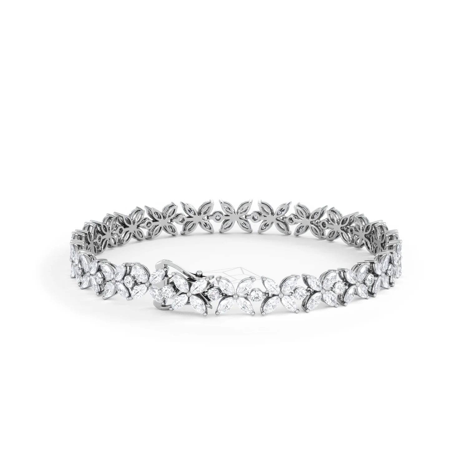 Luxe Floral 7.00ct Marquise and Round Cut Lab Diamond Tennis Bracelet in 18K White Gold - Image 45