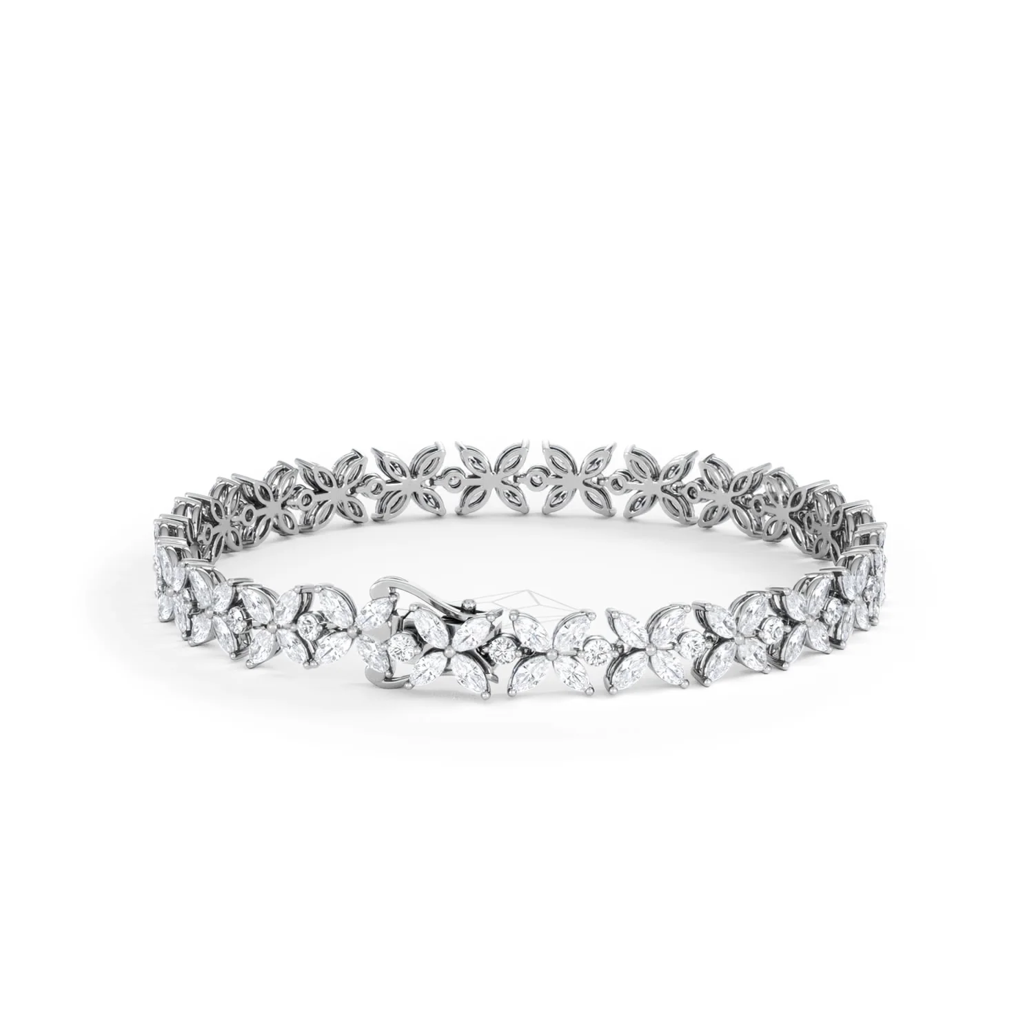 Luxe Floral 7.00ct Marquise and Round Cut Lab Diamond Tennis Bracelet in 18K White Gold - Image 46
