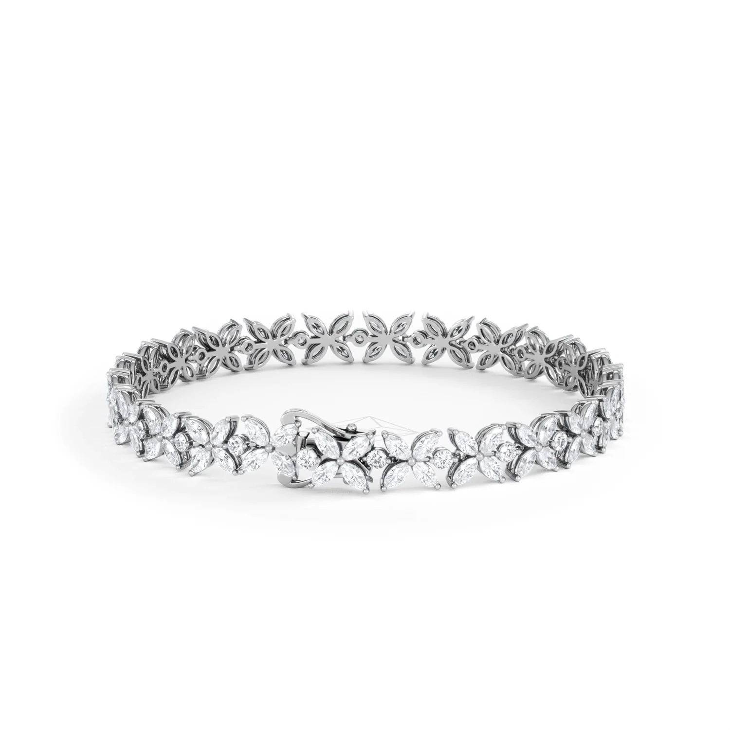 Luxe Floral 7.00ct Marquise and Round Cut Lab Diamond Tennis Bracelet in 18K White Gold - Image 47