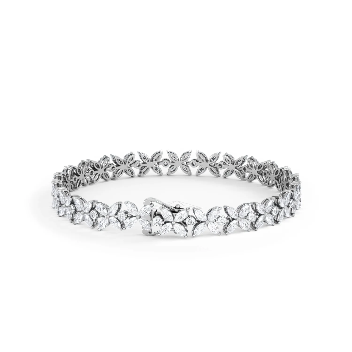 Luxe Floral 7.00ct Marquise and Round Cut Lab Diamond Tennis Bracelet in 18K White Gold - Image 48