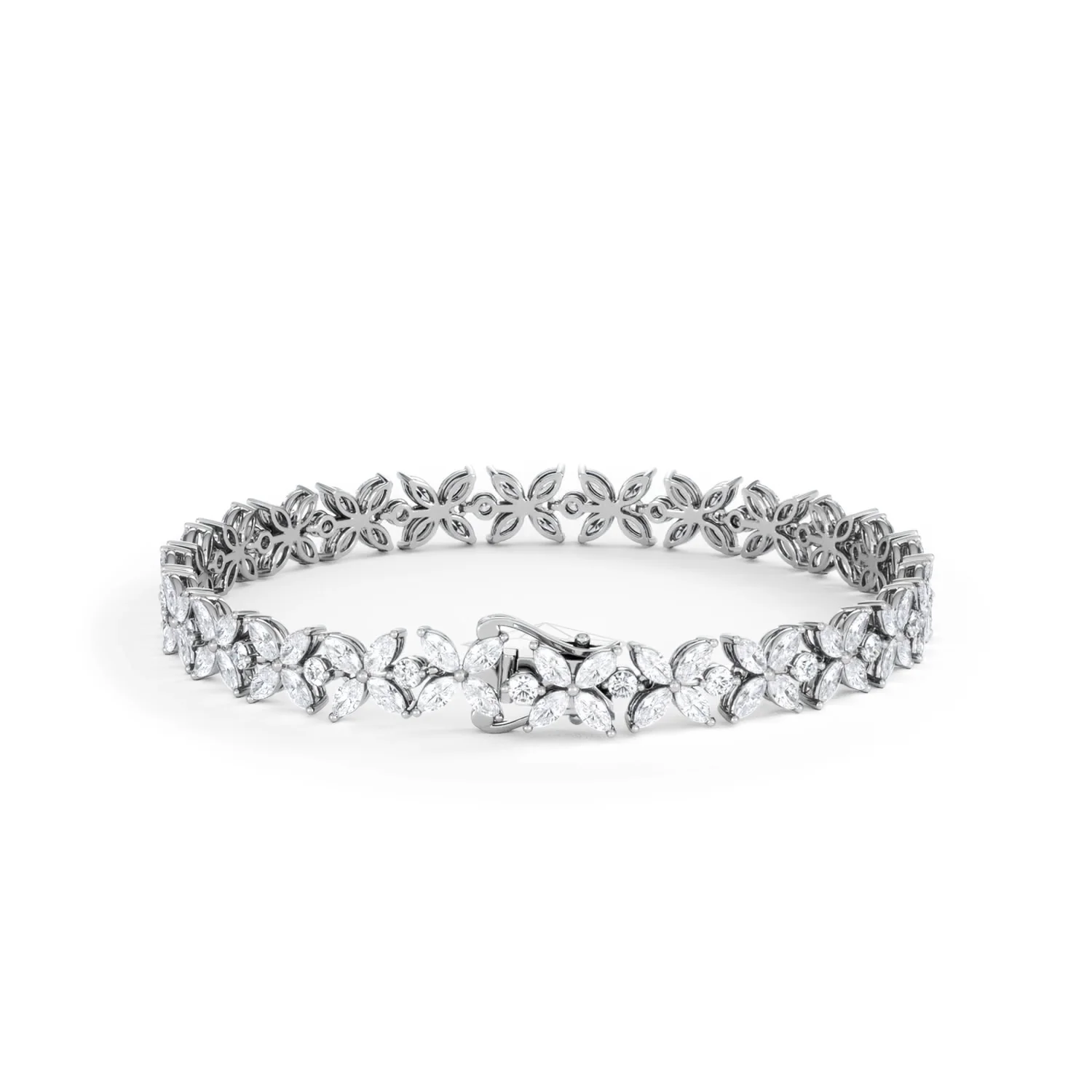 Luxe Floral 7.00ct Marquise and Round Cut Lab Diamond Tennis Bracelet in 18K White Gold - Image 49