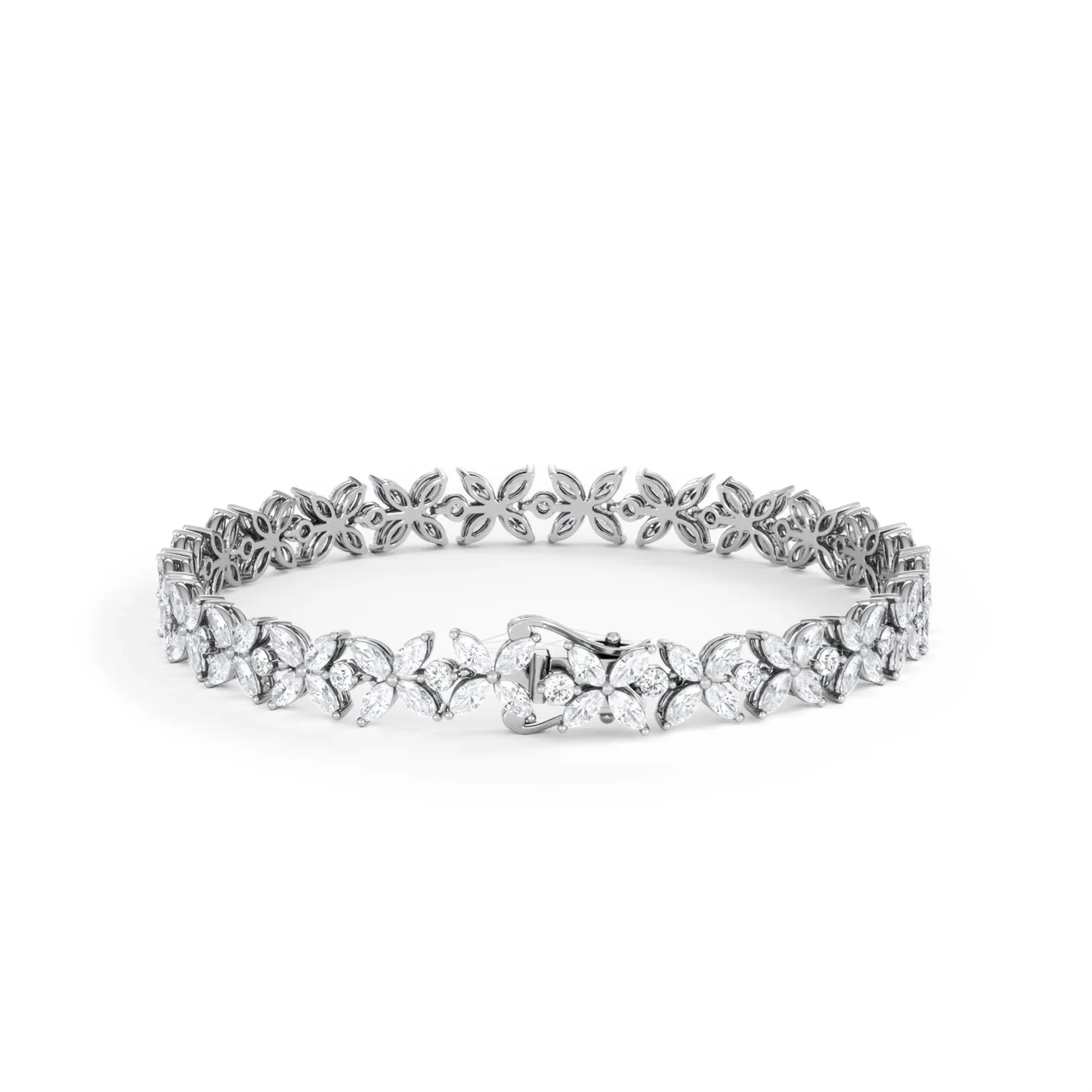 Luxe Floral 7.00ct Marquise and Round Cut Lab Diamond Tennis Bracelet in 18K White Gold - Image 50