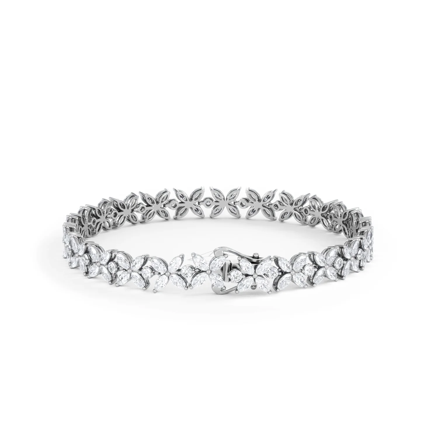 Luxe Floral 7.00ct Marquise and Round Cut Lab Diamond Tennis Bracelet in 18K White Gold - Image 51