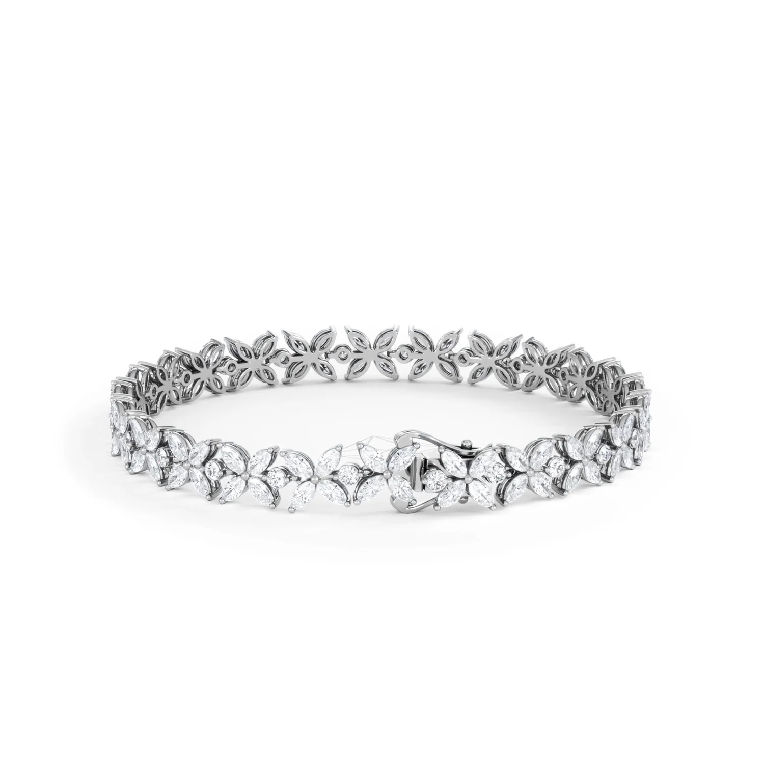 Luxe Floral 7.00ct Marquise and Round Cut Lab Diamond Tennis Bracelet in 18K White Gold - Image 52