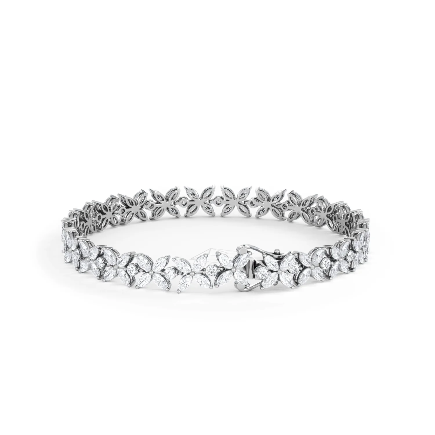 Luxe Floral 7.00ct Marquise and Round Cut Lab Diamond Tennis Bracelet in 18K White Gold - Image 53