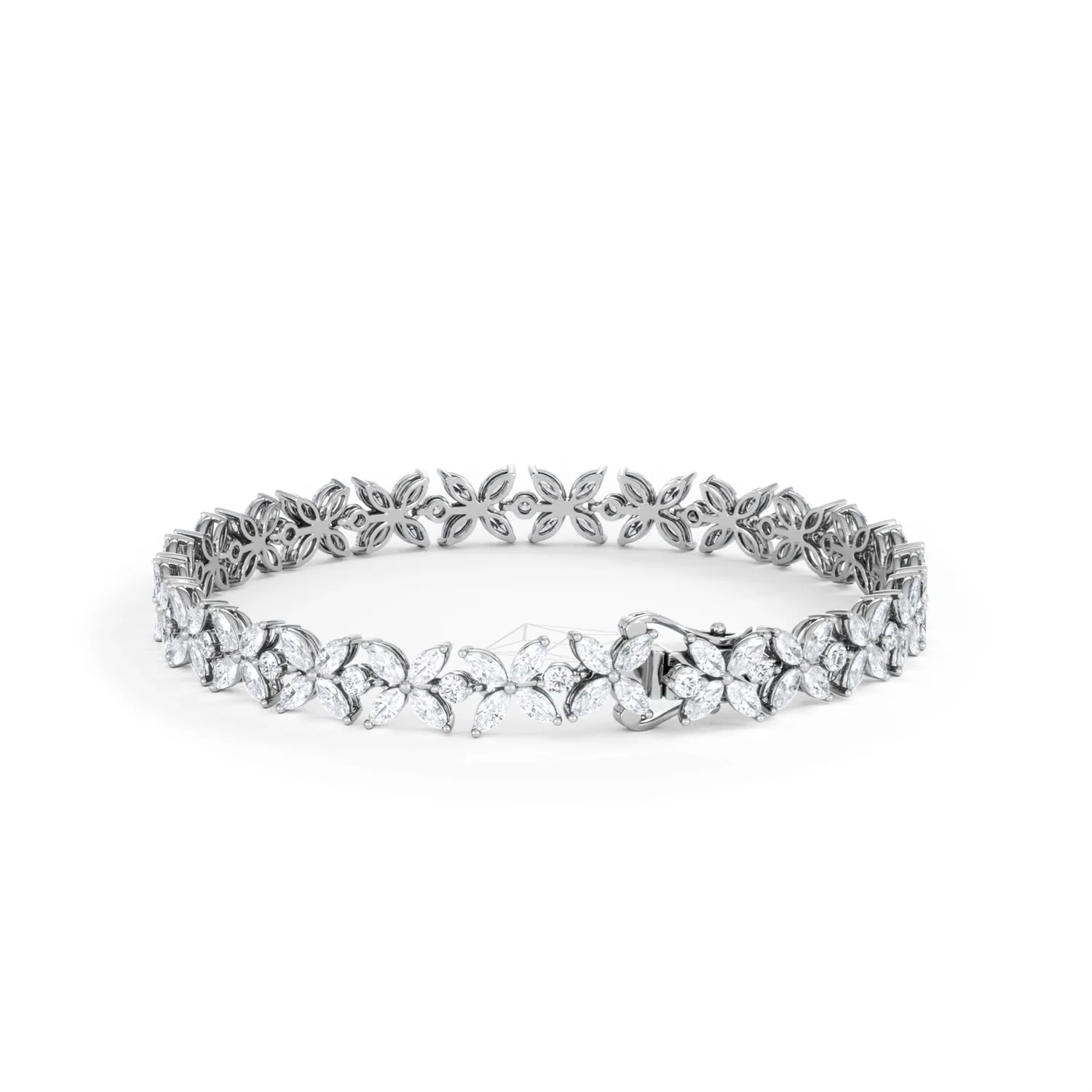 Luxe Floral 7.00ct Marquise and Round Cut Lab Diamond Tennis Bracelet in 18K White Gold - Image 54