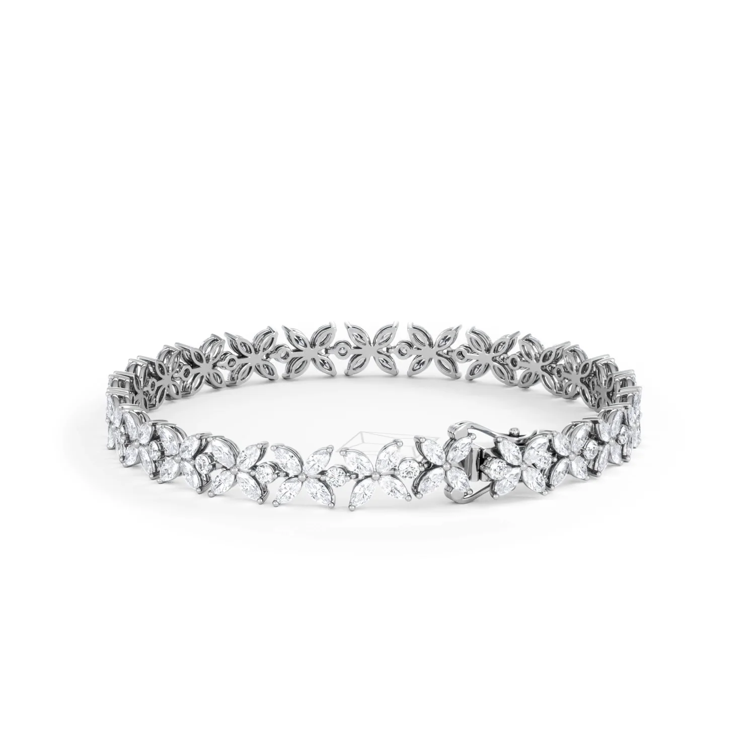 Luxe Floral 7.00ct Marquise and Round Cut Lab Diamond Tennis Bracelet in 18K White Gold - Image 55