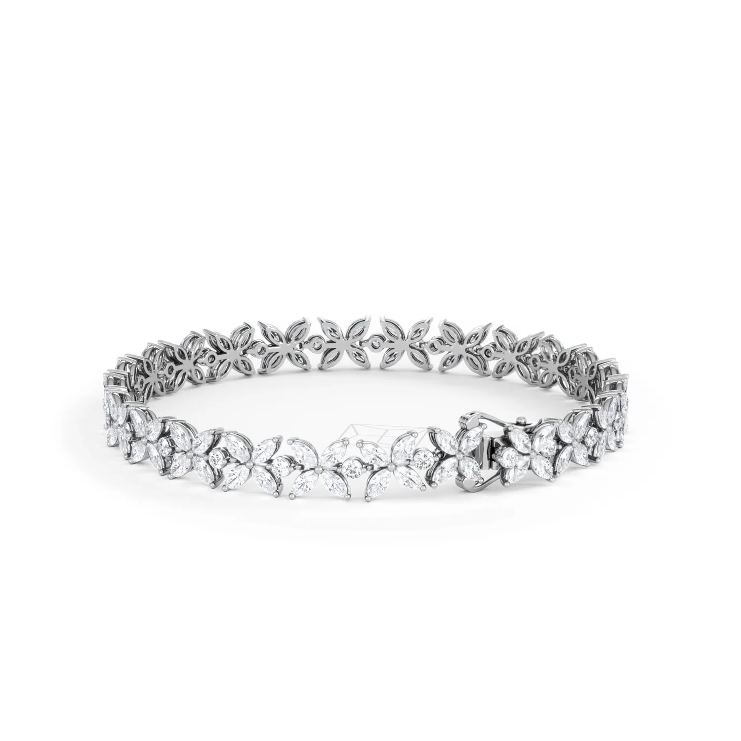 Luxe Floral 7.00ct Marquise and Round Cut Lab Diamond Tennis Bracelet in 18K White Gold - Image 56