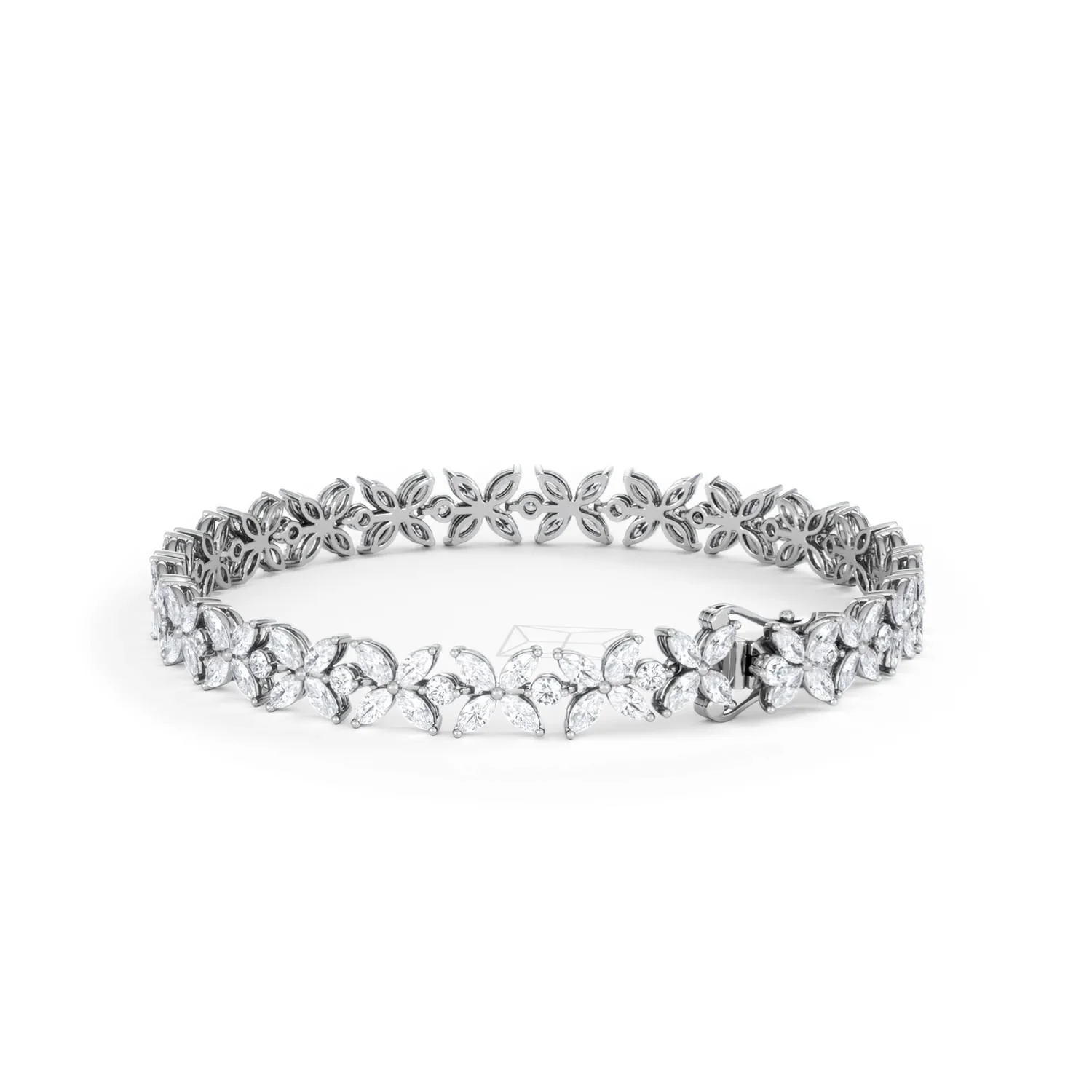 Luxe Floral 7.00ct Marquise and Round Cut Lab Diamond Tennis Bracelet in 18K White Gold - Image 57