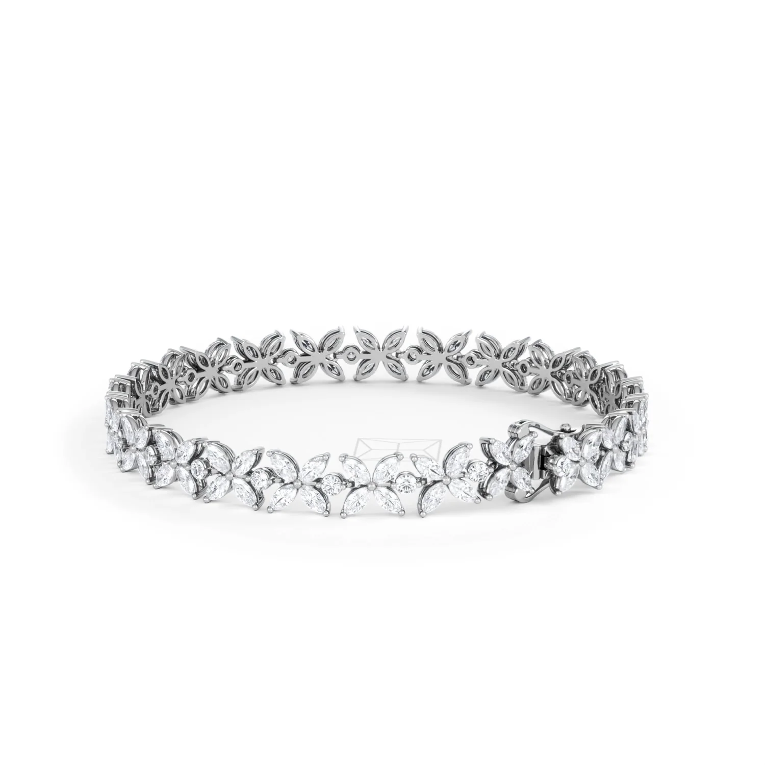 Luxe Floral 7.00ct Marquise and Round Cut Lab Diamond Tennis Bracelet in 18K White Gold - Image 58