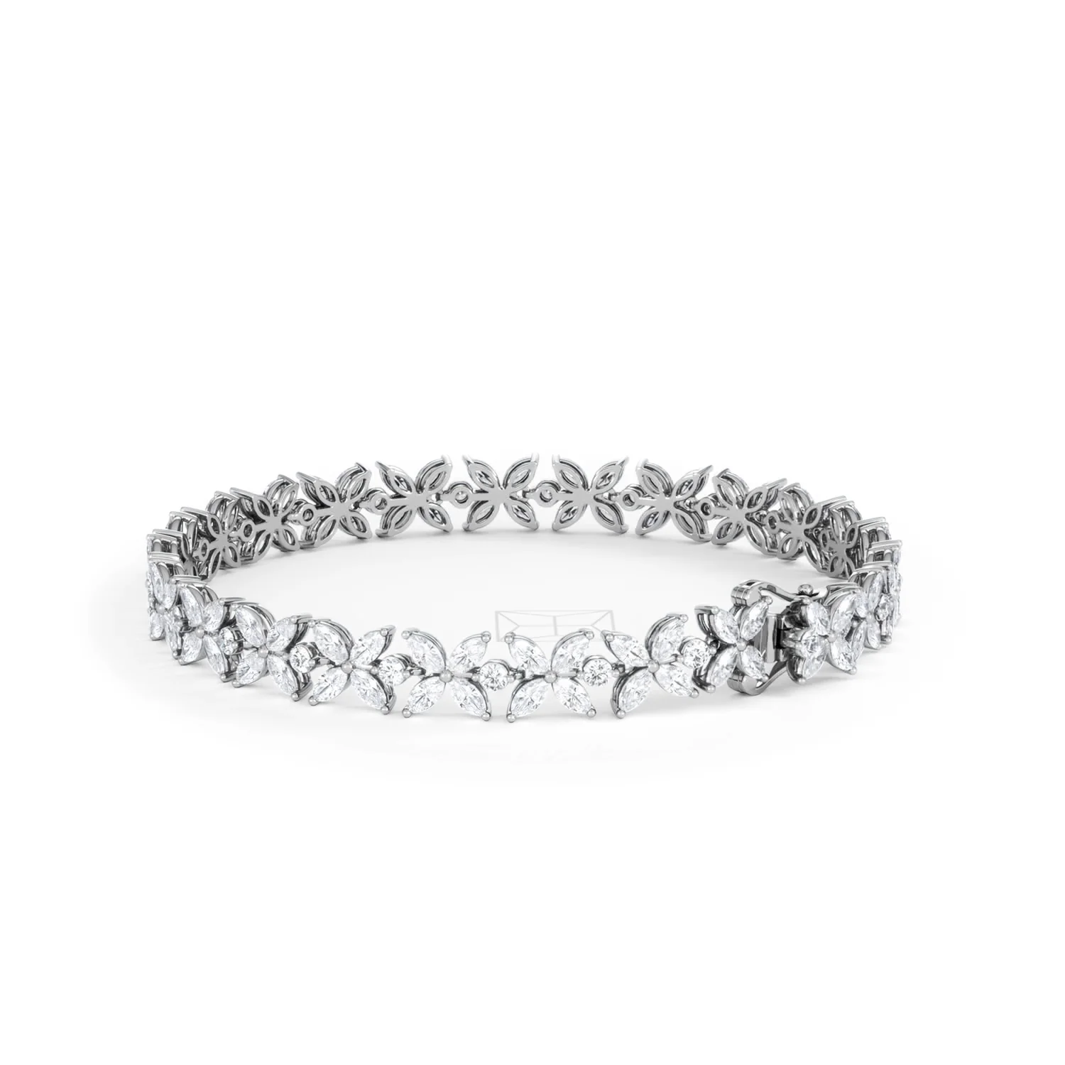 Luxe Floral 7.00ct Marquise and Round Cut Lab Diamond Tennis Bracelet in 18K White Gold - Image 59