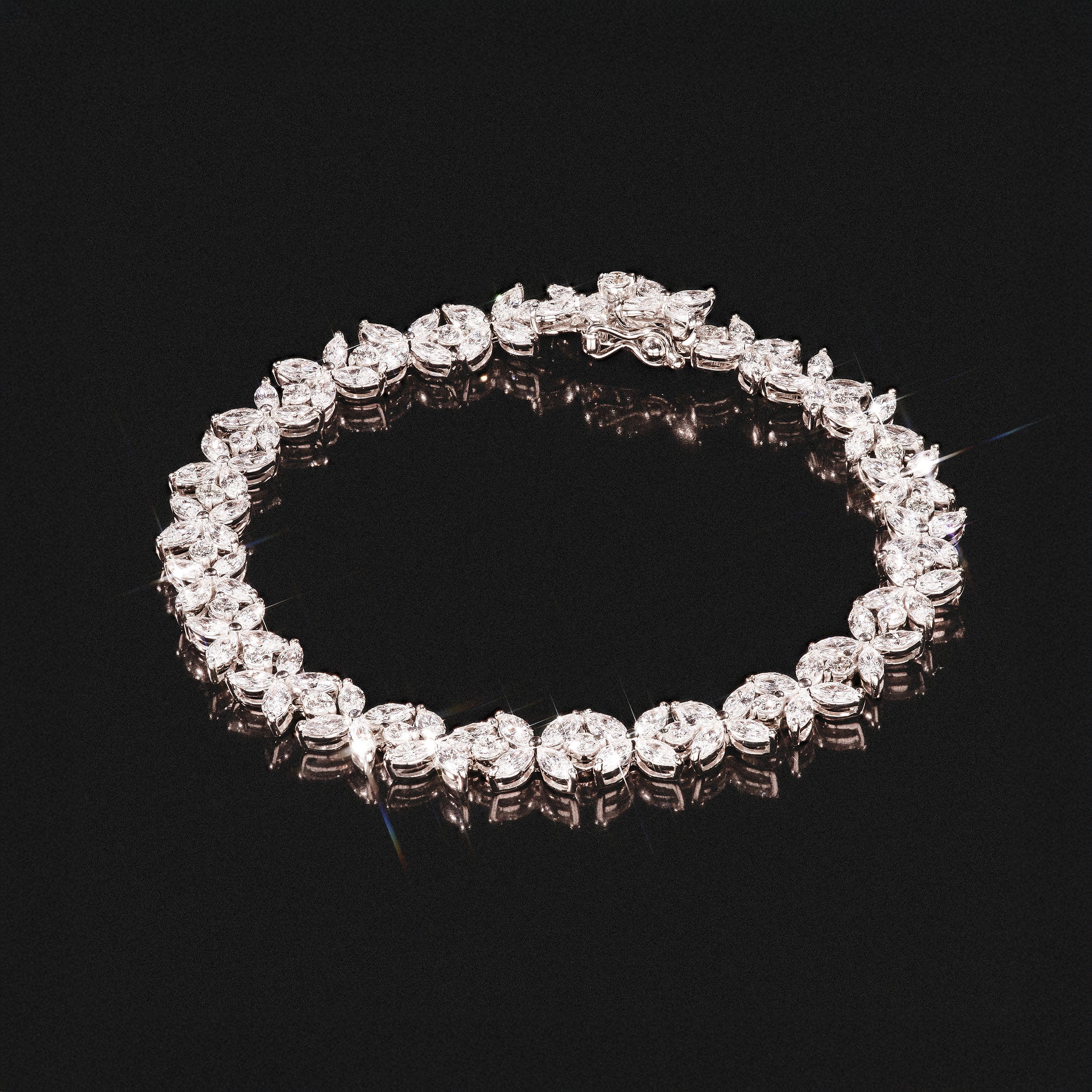 Luxe Floral 7.00ct Marquise and Round Cut Lab Diamond Tennis Bracelet in 18K White Gold - Image 6