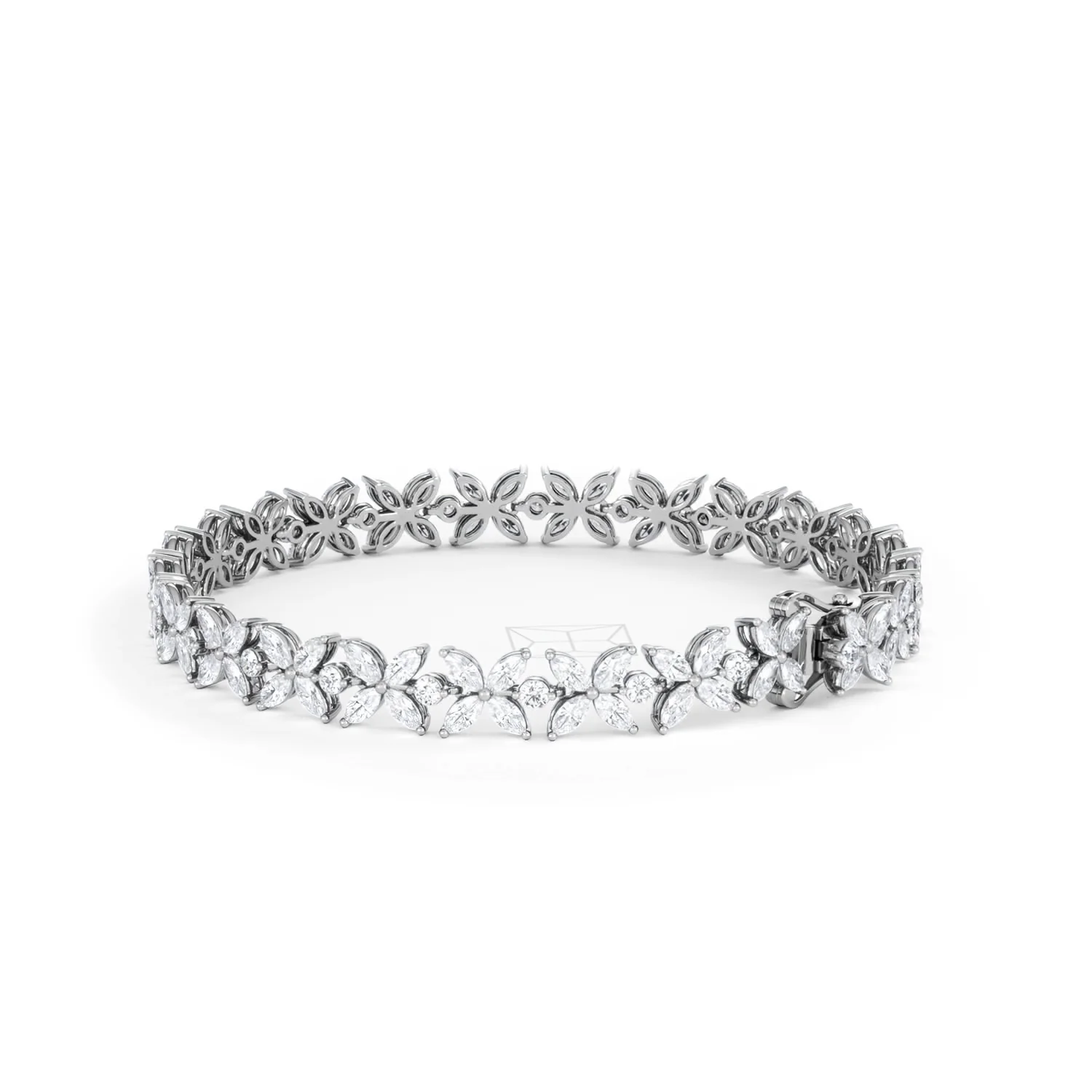Luxe Floral 7.00ct Marquise and Round Cut Lab Diamond Tennis Bracelet in 18K White Gold - Image 60