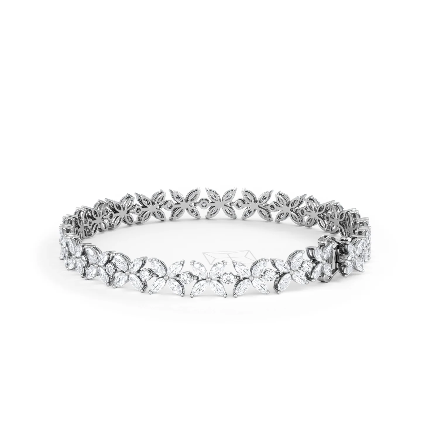 Luxe Floral 7.00ct Marquise and Round Cut Lab Diamond Tennis Bracelet in 18K White Gold - Image 61