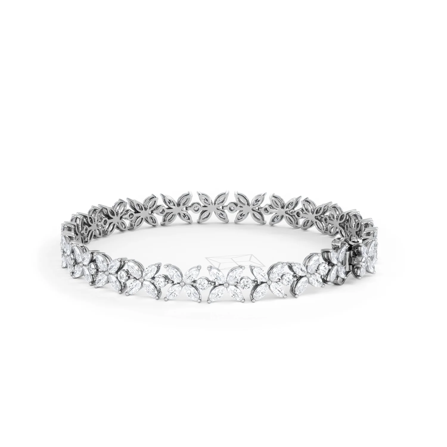 Luxe Floral 7.00ct Marquise and Round Cut Lab Diamond Tennis Bracelet in 18K White Gold - Image 62