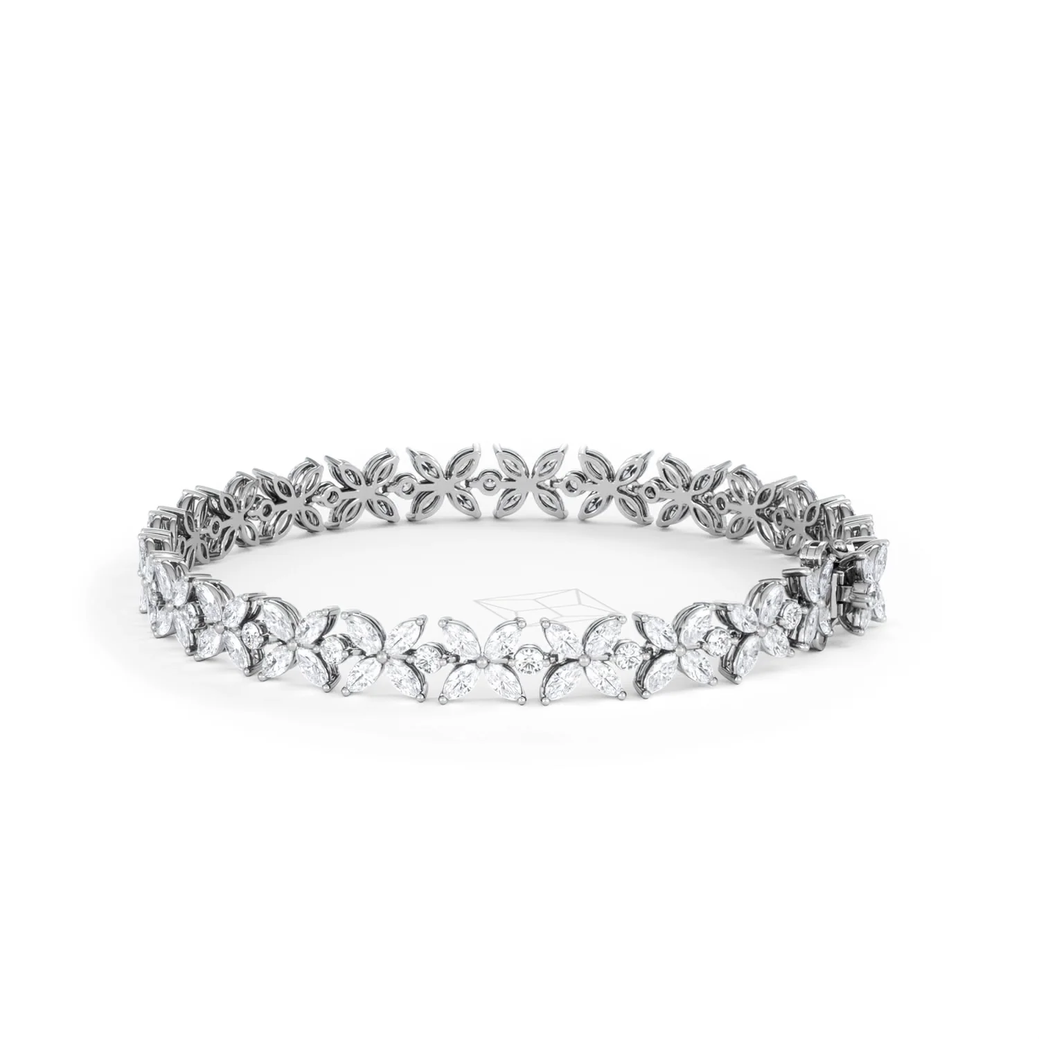 Luxe Floral 7.00ct Marquise and Round Cut Lab Diamond Tennis Bracelet in 18K White Gold - Image 64