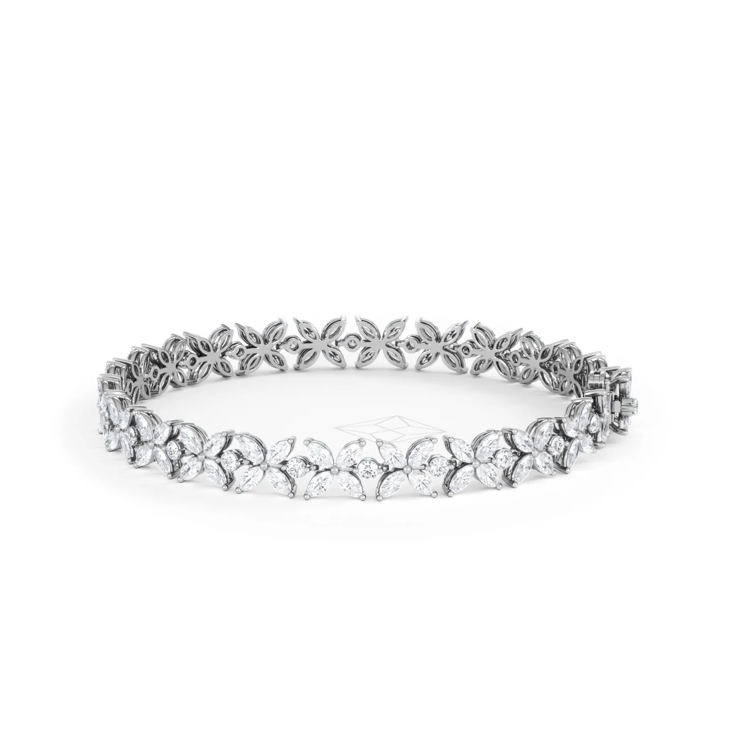 Luxe Floral 7.00ct Marquise and Round Cut Lab Diamond Tennis Bracelet in 18K White Gold - Image 67