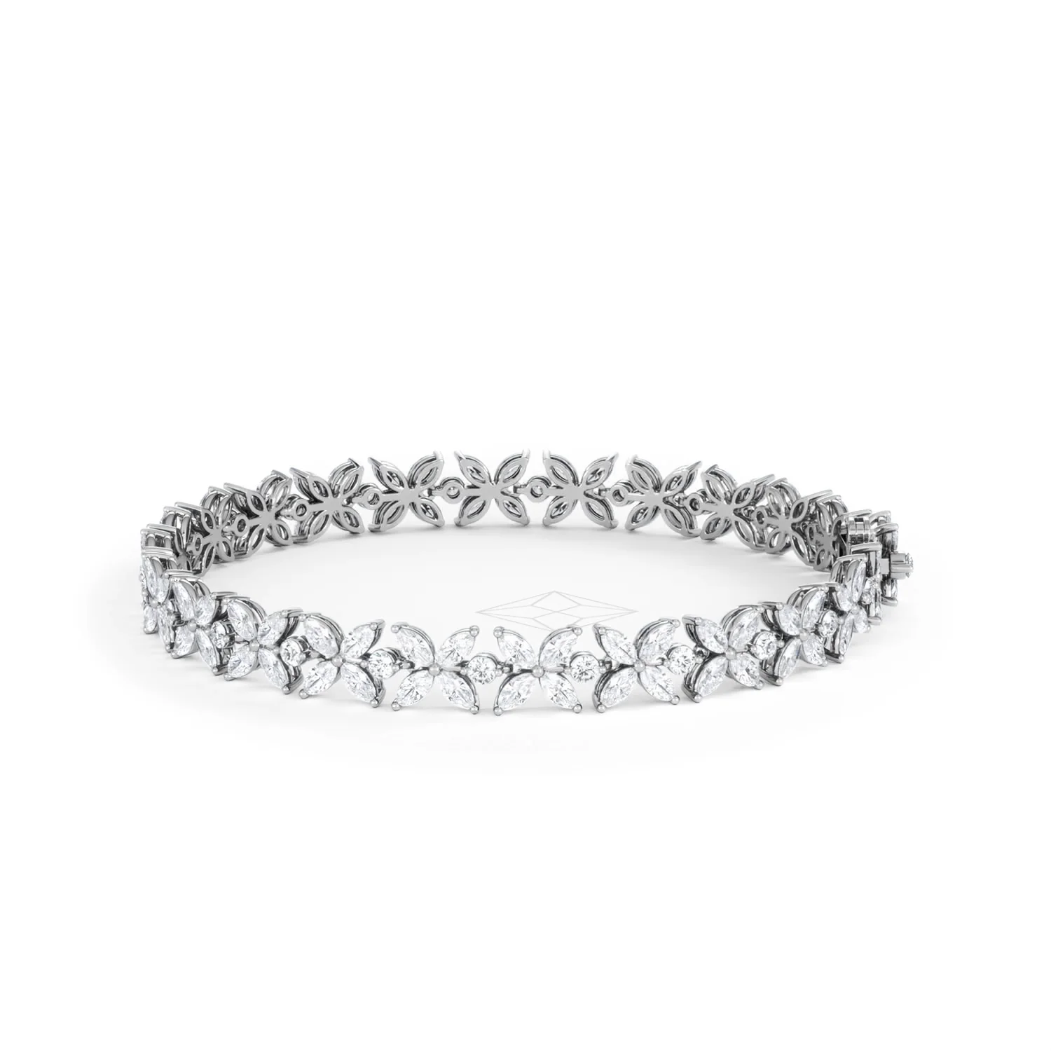 Luxe Floral 7.00ct Marquise and Round Cut Lab Diamond Tennis Bracelet in 18K White Gold - Image 69