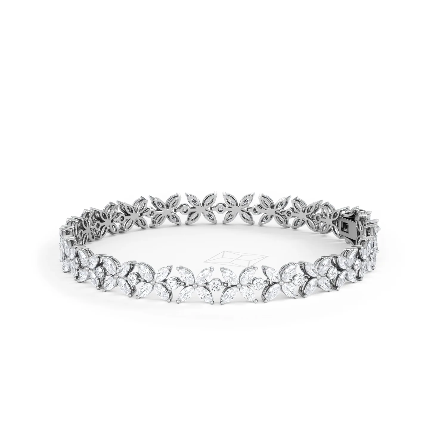 Luxe Floral 7.00ct Marquise and Round Cut Lab Diamond Tennis Bracelet in 18K White Gold - Image 73