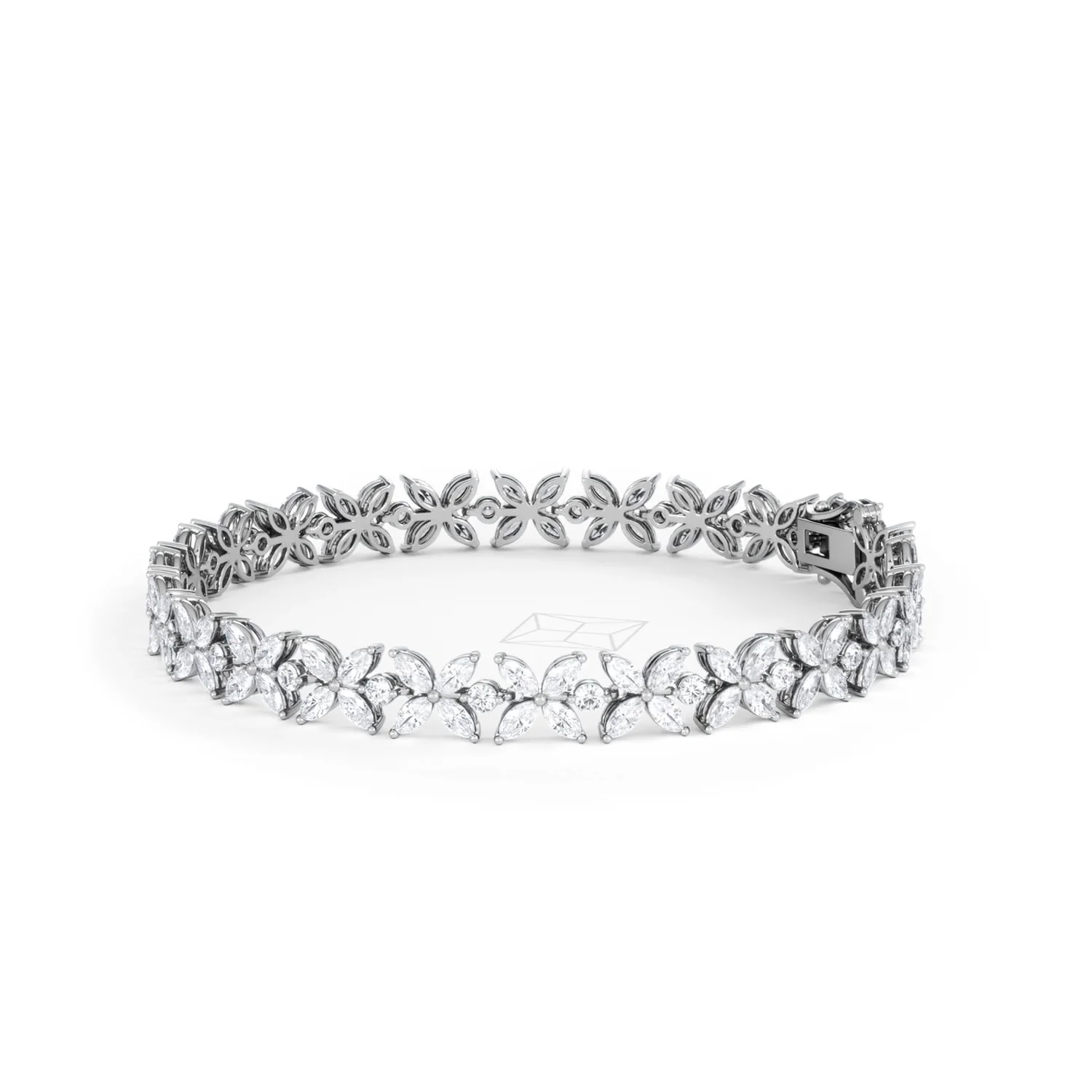 Luxe Floral 7.00ct Marquise and Round Cut Lab Diamond Tennis Bracelet in 18K White Gold - Image 75