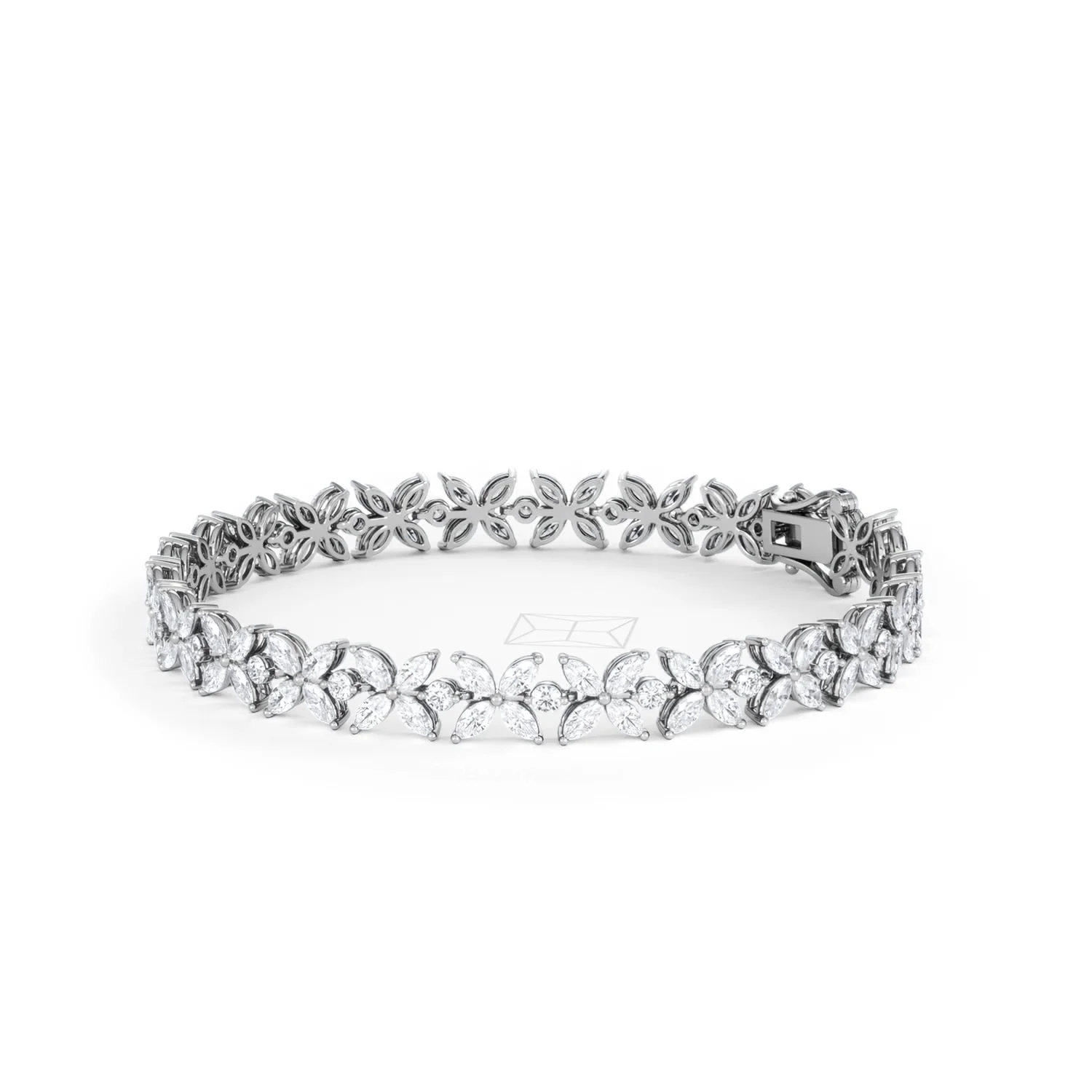 Luxe Floral 7.00ct Marquise and Round Cut Lab Diamond Tennis Bracelet in 18K White Gold - Image 77