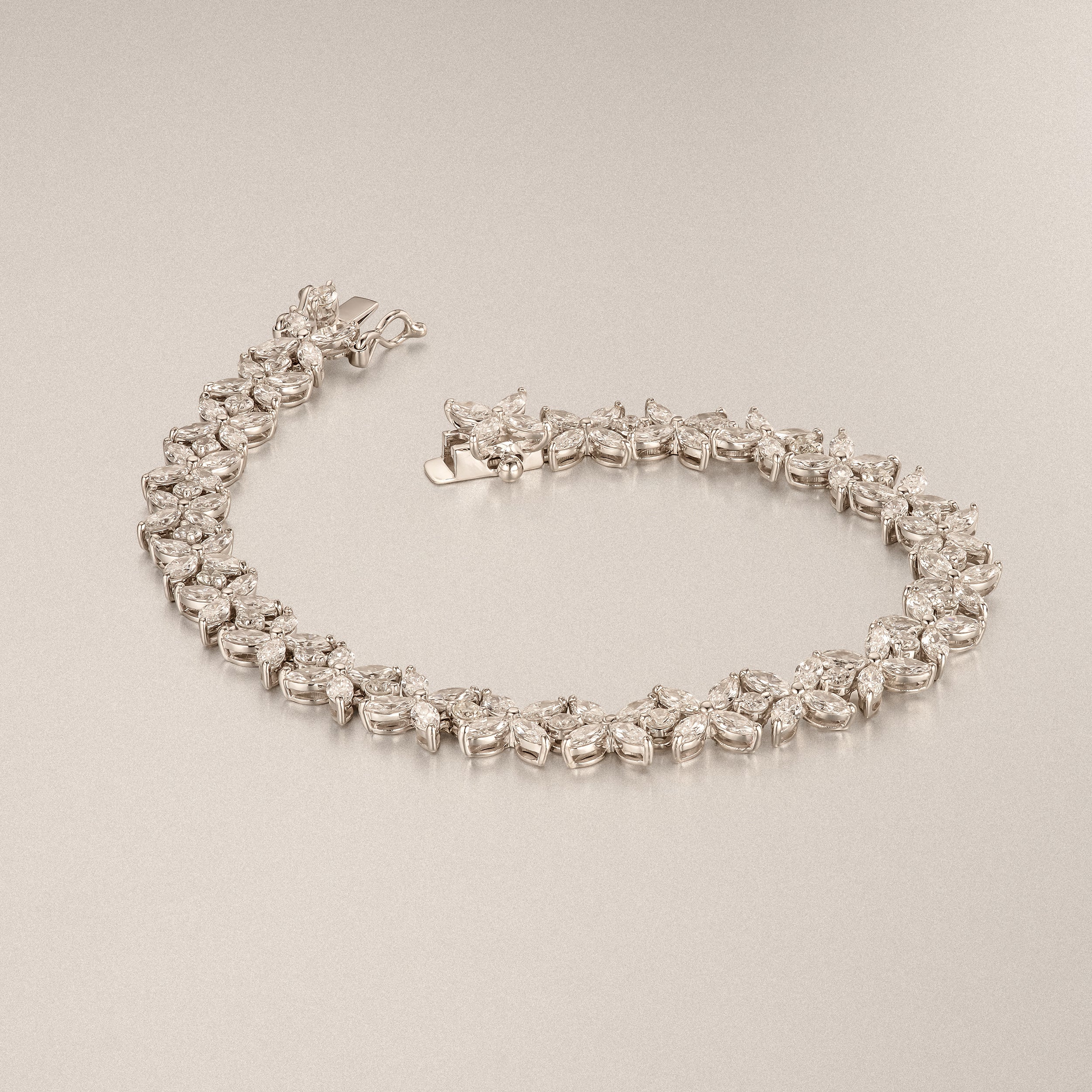 Luxe Floral 7.00ct Marquise and Round Cut Lab Diamond Tennis Bracelet in 18K White Gold - Image 8