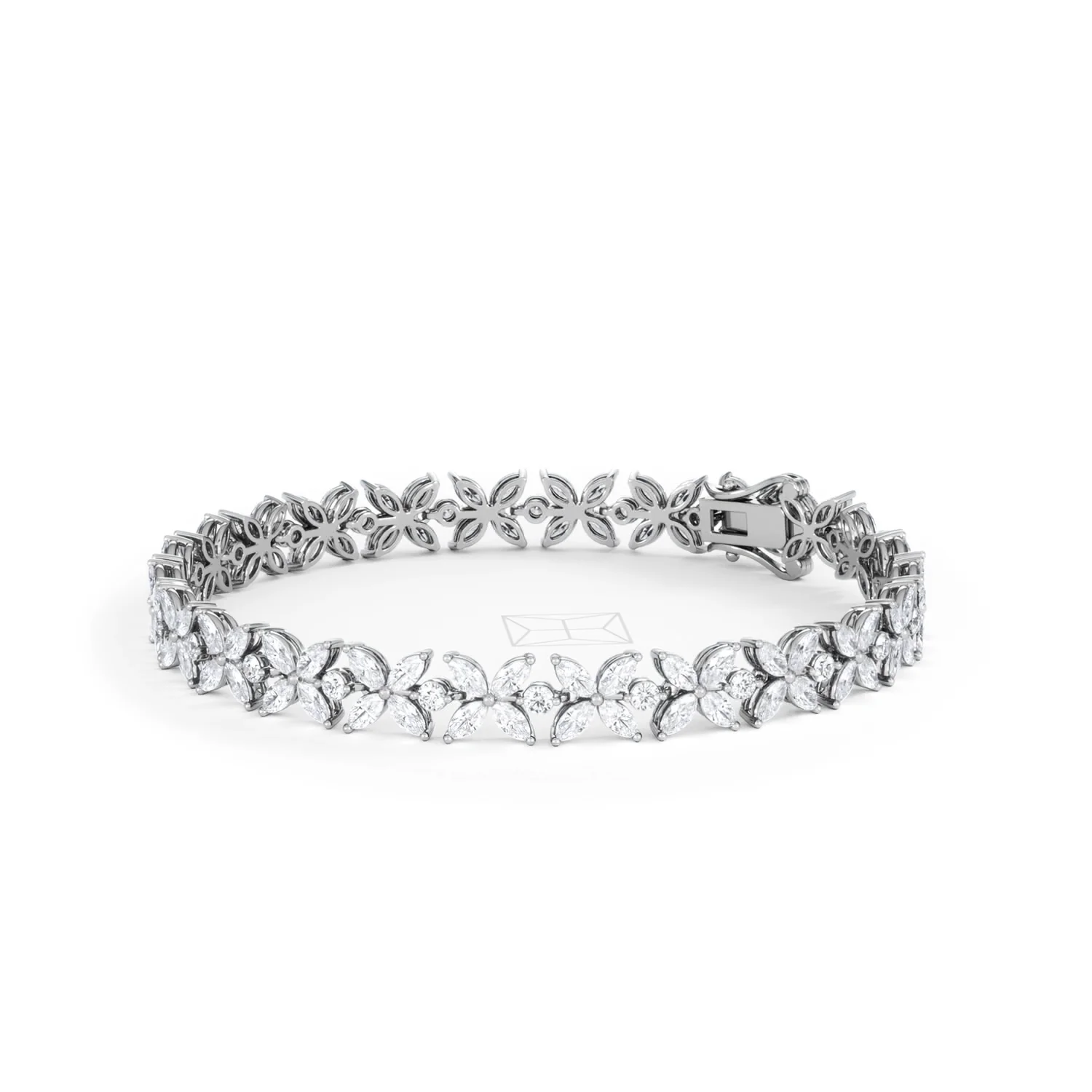 Luxe Floral 7.00ct Marquise and Round Cut Lab Diamond Tennis Bracelet in 18K White Gold - Image 80