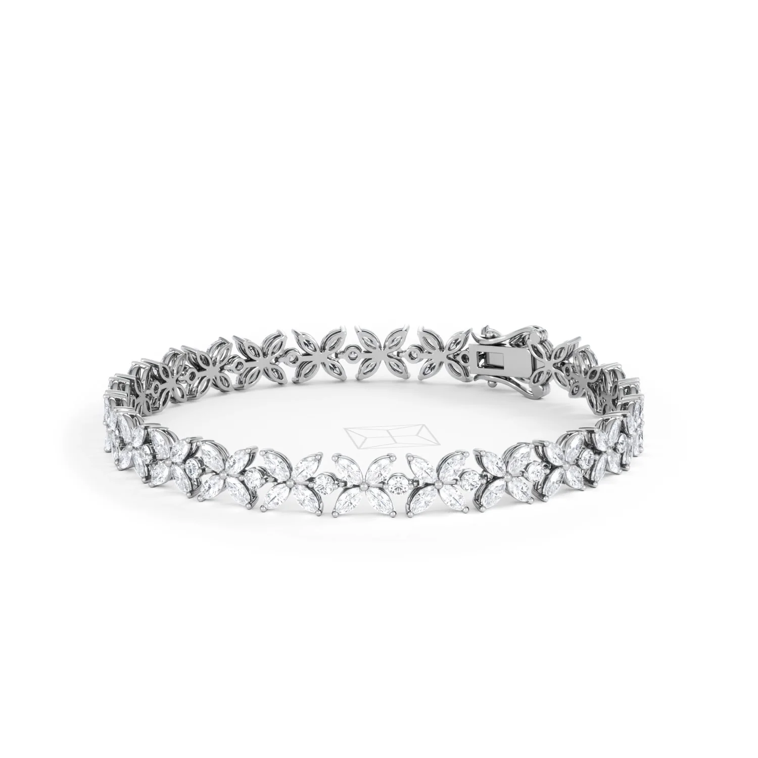 Luxe Floral 7.00ct Marquise and Round Cut Lab Diamond Tennis Bracelet in 18K White Gold - Image 81