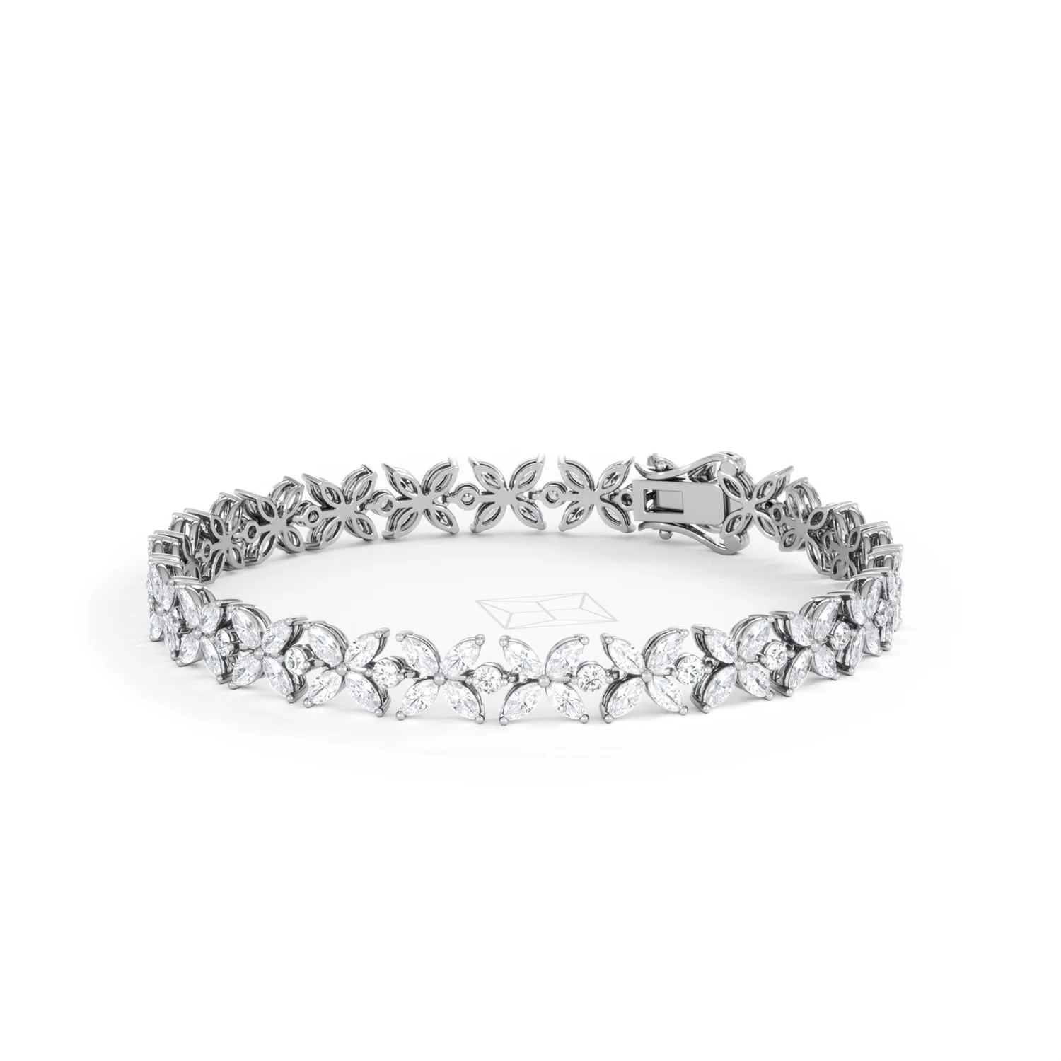 Luxe Floral 7.00ct Marquise and Round Cut Lab Diamond Tennis Bracelet in 18K White Gold - Image 82