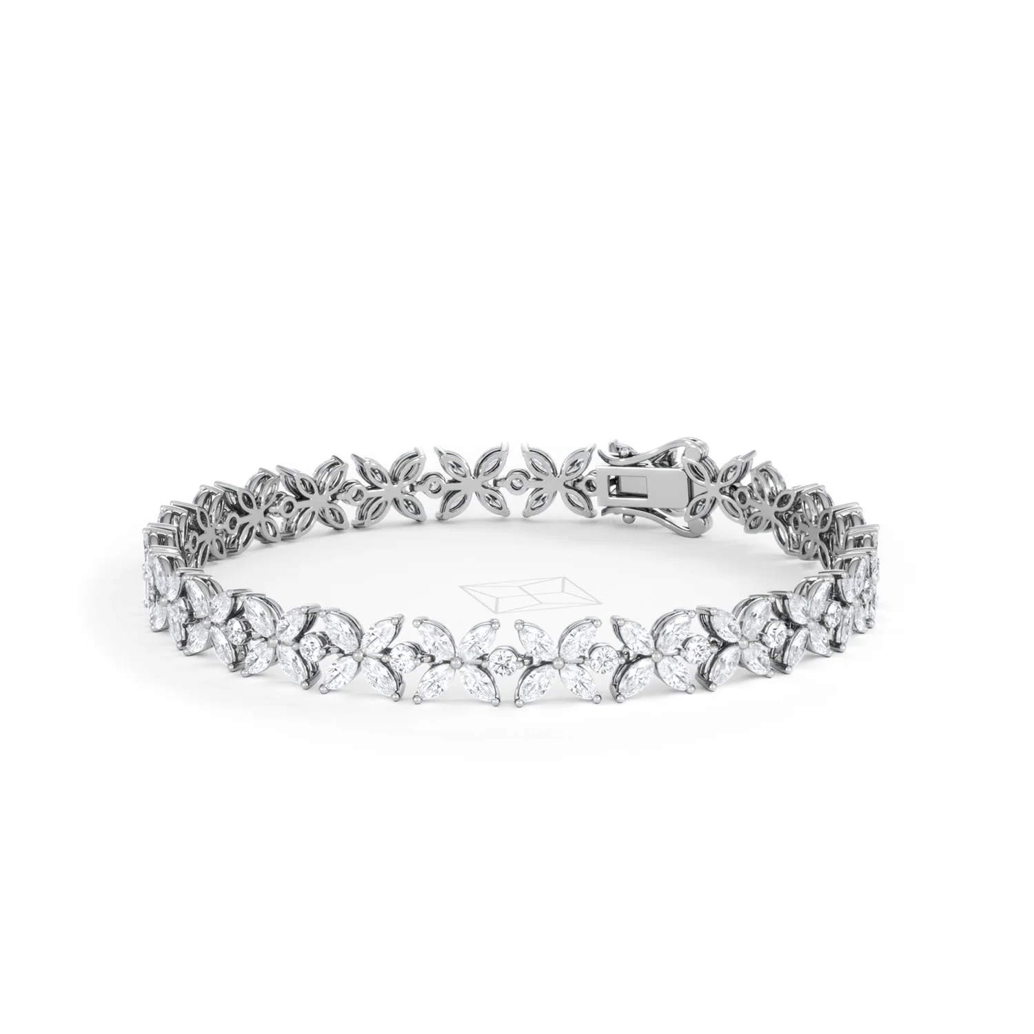Luxe Floral 7.00ct Marquise and Round Cut Lab Diamond Tennis Bracelet in 18K White Gold - Image 83