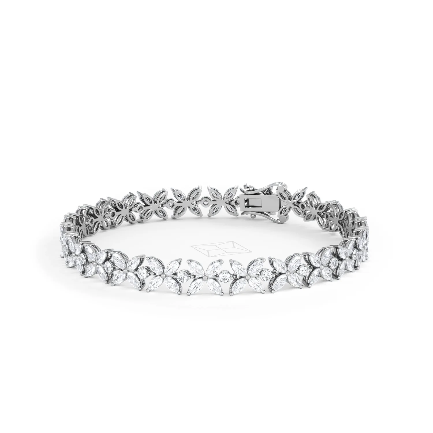 Luxe Floral 7.00ct Marquise and Round Cut Lab Diamond Tennis Bracelet in 18K White Gold - Image 84