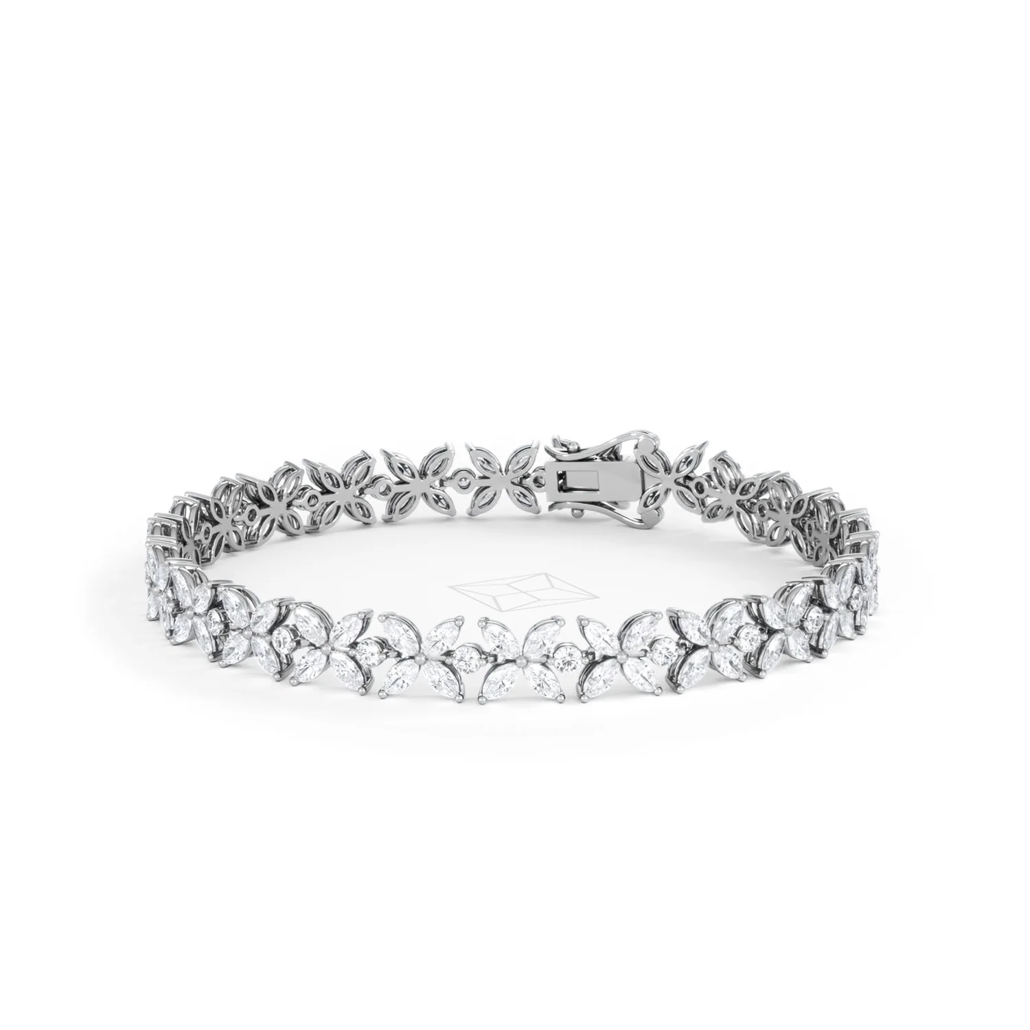 Luxe Floral 7.00ct Marquise and Round Cut Lab Diamond Tennis Bracelet in 18K White Gold - Image 85